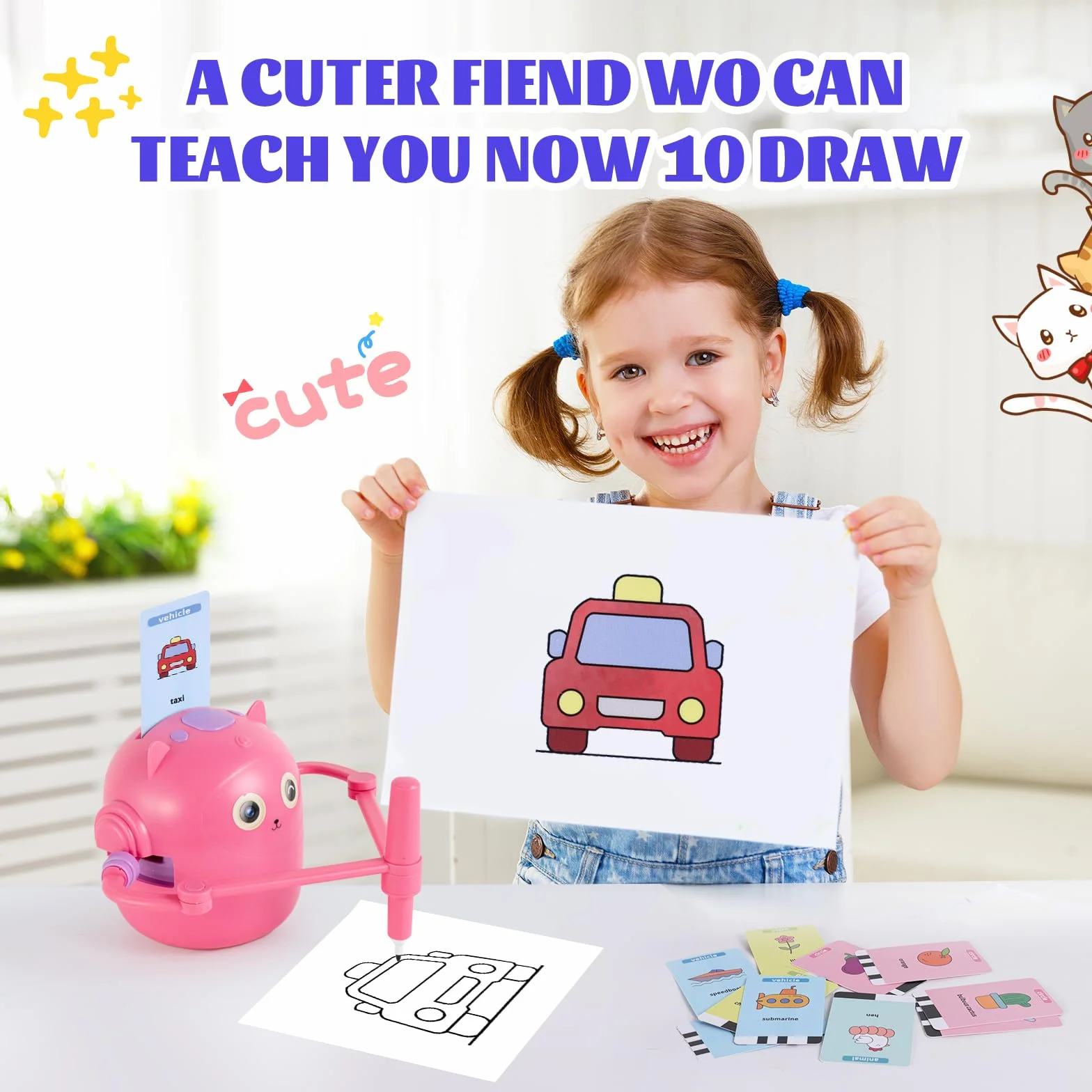 Drawing Robot, Robot da Disegno per Bambini con 100 Carte, Robots da Disegno Che Dipinge, idraw robots Magico Interattivo per Bambini&Bambine (Rosa)