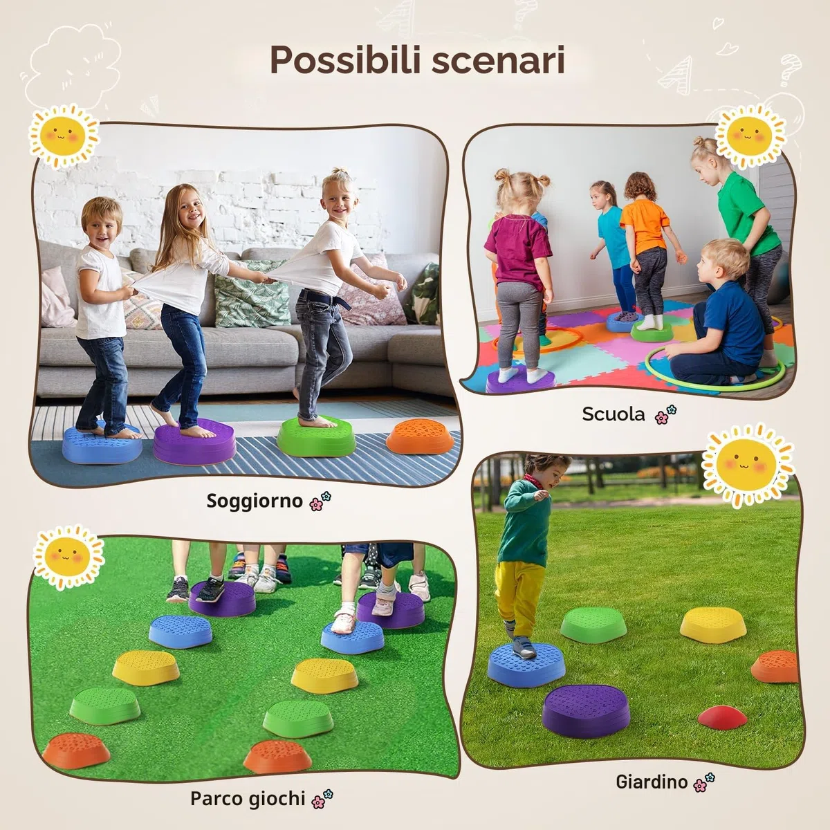 6pcs balance board bambini equilibrio pietre impilamento bambini gioco pietre promuove la coordinazione equilibrio per interni ed esterni percorsi ad ostacoli, giocattoli sensoriali