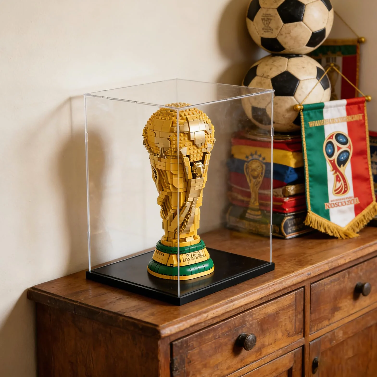 Vetrina Espositiva Teca Plexiglass Acrilico 3MM per Lego Trofeo Coppa Mondo FIFA 43020 Elmo Sauron 11373 75398 C3PO 21349 21376 Gatto 10358 77072 76463 76467, Trasparente Nero Interno 25x25x40cm