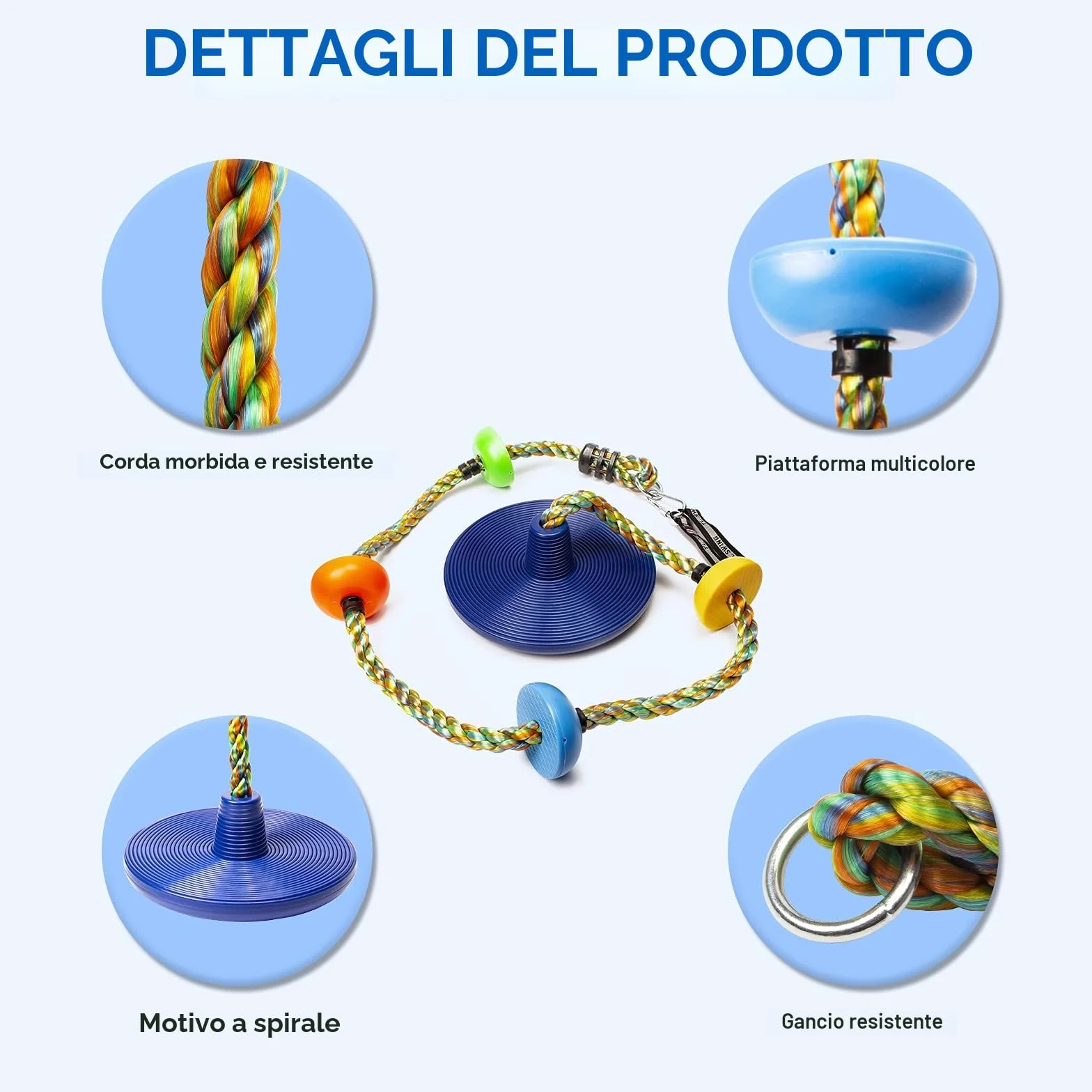 Arrampicata Corda Altalena Bambini Con Piattaforma e Disco Set Playset Accessori