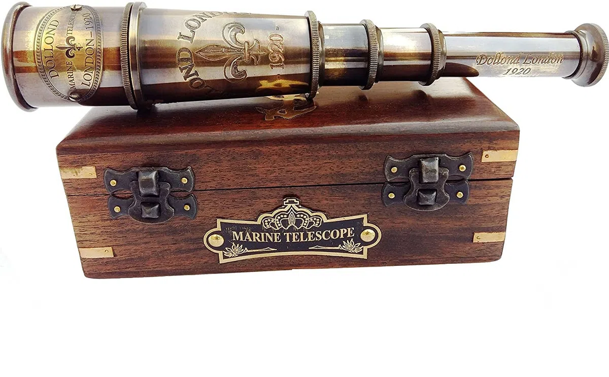 1920 Telescopio Marino Da Collezione Decorazione Spyglass Antico Montato In Ottone Massiccio 15 Pollici Pirata Telescopio con Scatola di Legno