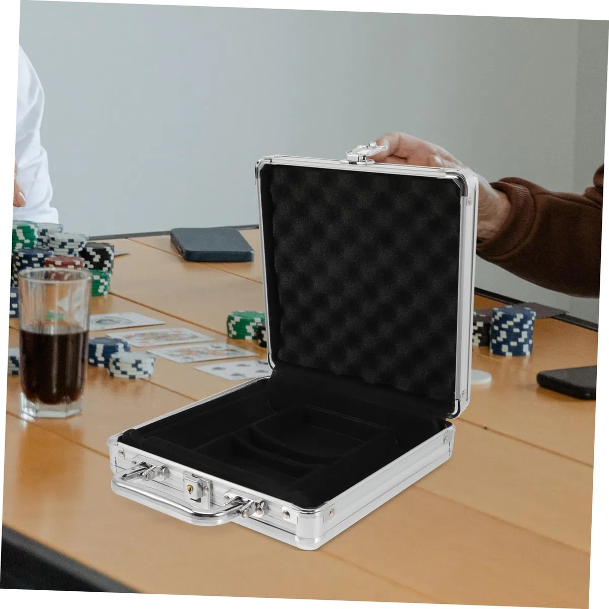 Custodia e Design Scomparti Chiusura Capacità Grande a Maniglia in Lega Argento a Fibbia per Chips Poker Accessori Stanza Gaming