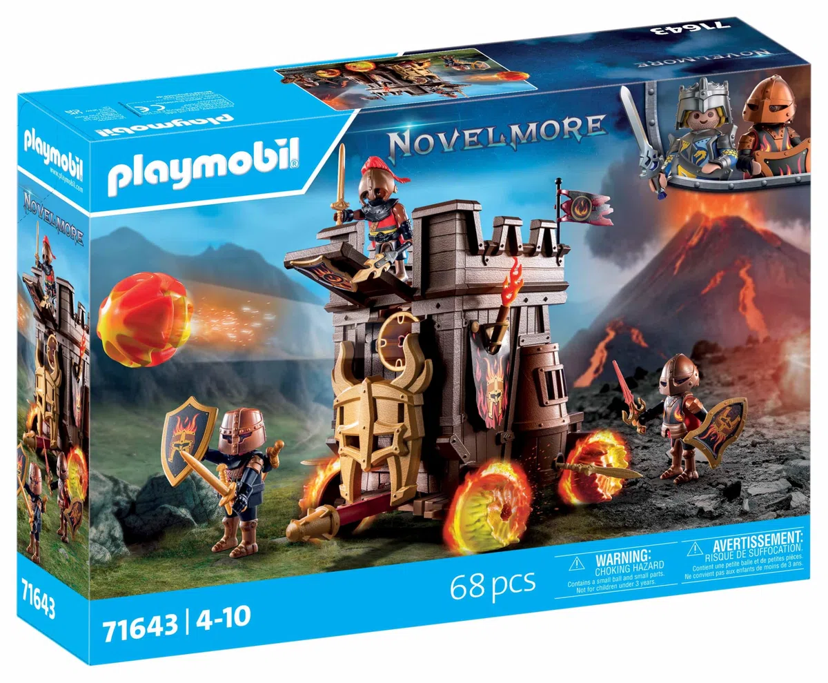 PLAYMOBIL Novelmore 71643 Carro d'assalto con cannone, con tre cavalieri Guerrieri di Burnham e vari accessori per battaglie emozionanti, giocattolo per bambini dai 4 anni in su