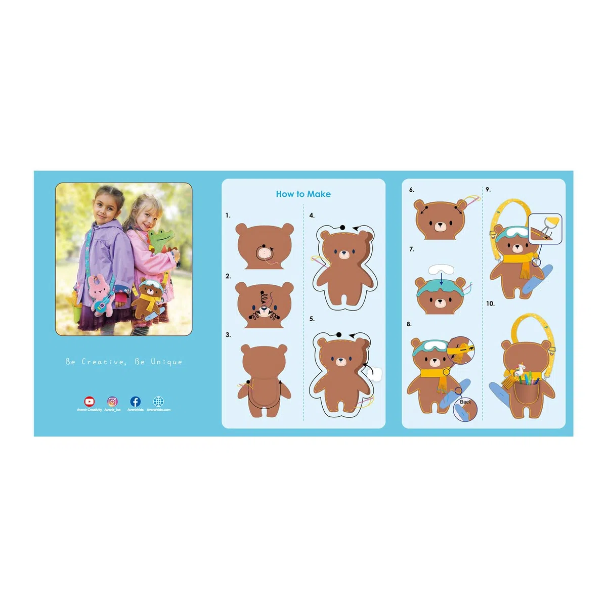 Avenir DYI 6301576 - Set da cucito con animali a tracolla, set da 3 pezzi, per bambini, dai 6 anni in su