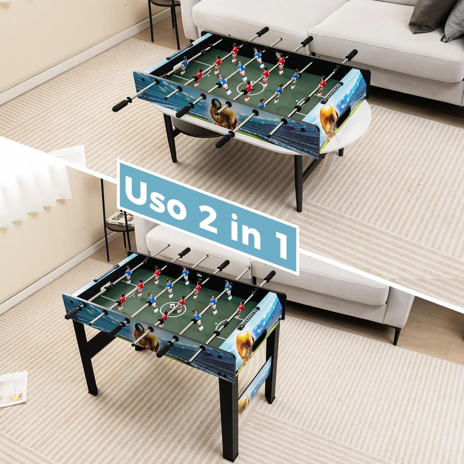 COSTWAY Mini Calcio Balilla, Calcetto con Segnapunti e Gambe Rimovibili, Gioco da Sala Giochi Salvaspazio per Sala Giochi Feste, 94x51x68,5 cm