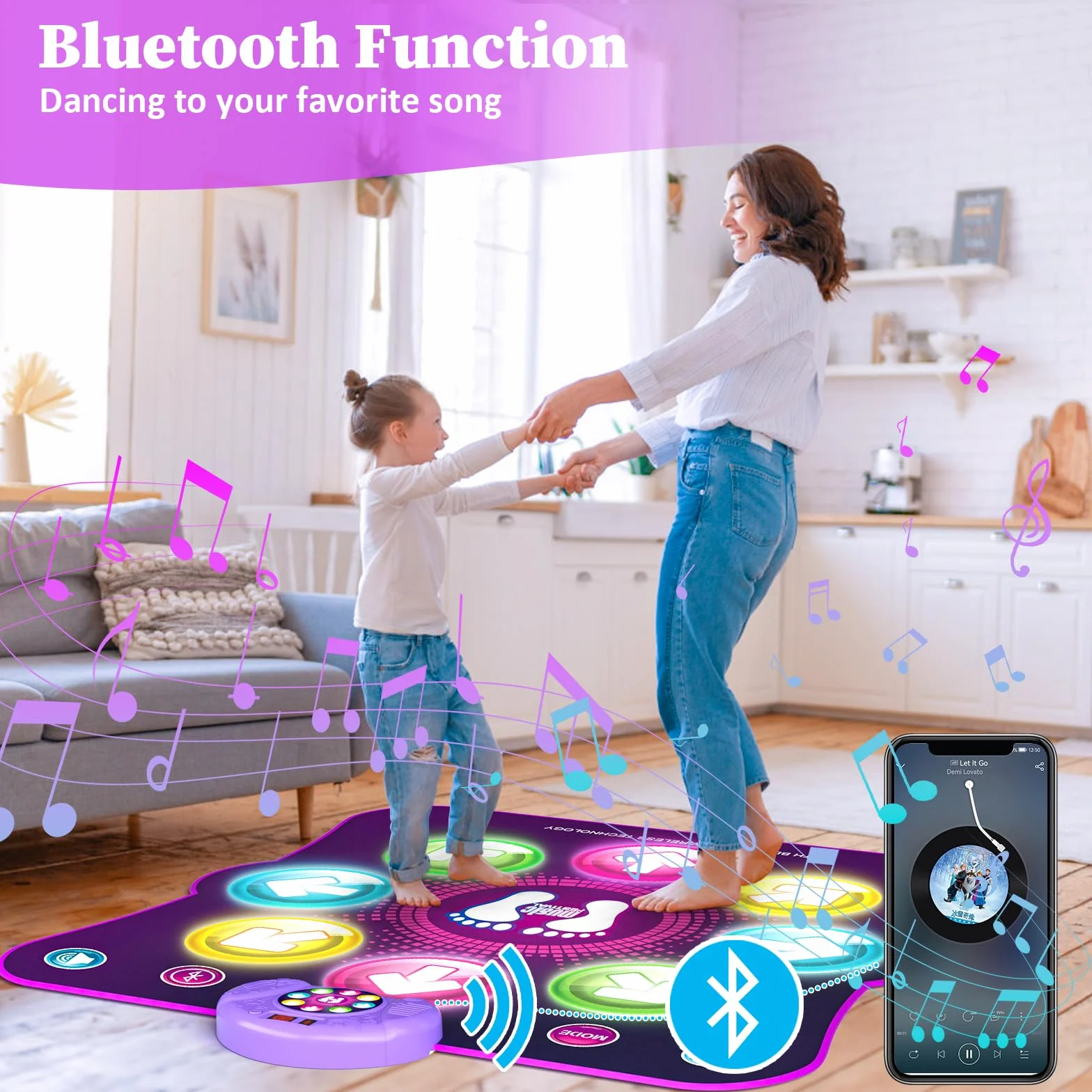 LEAPRCSTORE Tappetino da Ballo Giocattolo per Bambini,Tappeto da Ballo Illuminato con 8 LED, 6 modalità di Gioco, Batteria Inclusa, Regali di Natale di Compleanno per Ragazze 3 4 5 6 7 8 9 10+