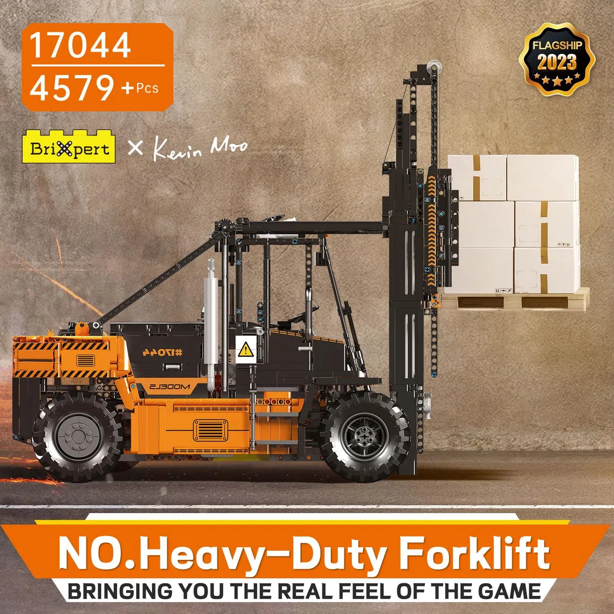 Mould King 17044 Carrelli elevatori pesanti, modelli di costruzione in scala 1:6 per adulti con dettagli autentici, radiocomandati da app (arancione, 4579+ parti)