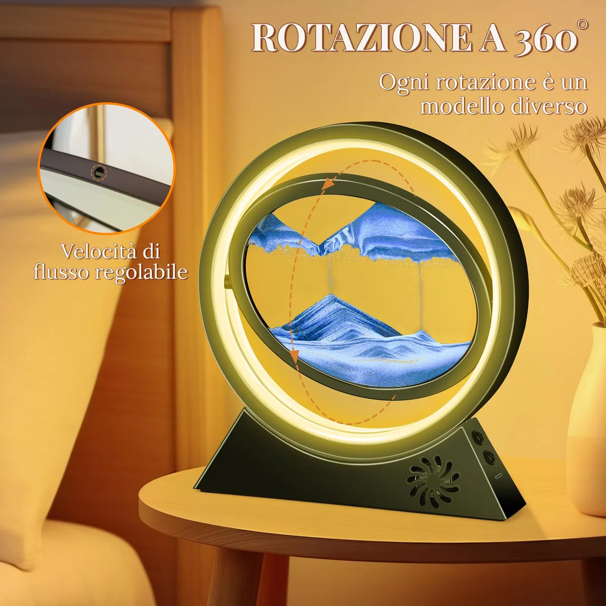 BuzzoXerex Pittura di Sabbia Che Scorre, Sabbia in Movimento 3D con Bluetooth con Luce a LED Sabbia Dinamica per Decorazioni la Casa l'ufficio (Nero-Blu)