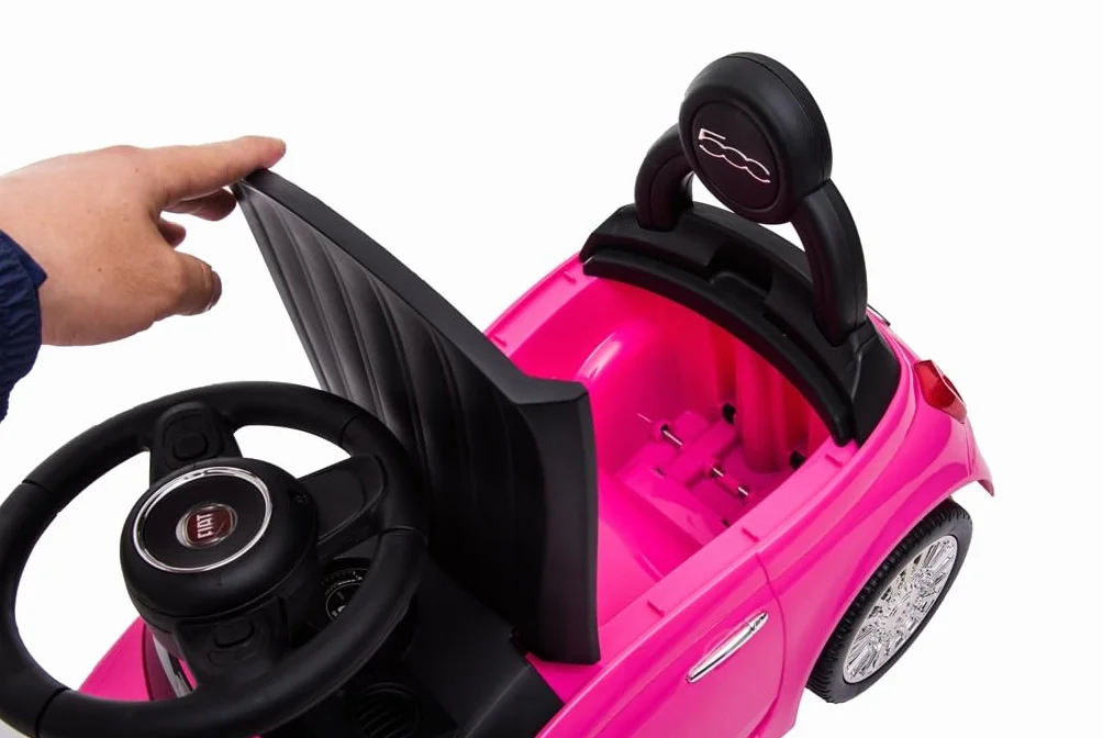 Primi Passi Macchinina Cavalcabile Fiat 500 per Bambini da 12 a 36 Mesi con Suoni e Clacson Sistema Antiribaltamento Vano Portaoggetti Schienale Gioco per Imparare a Camminare (Rosa)