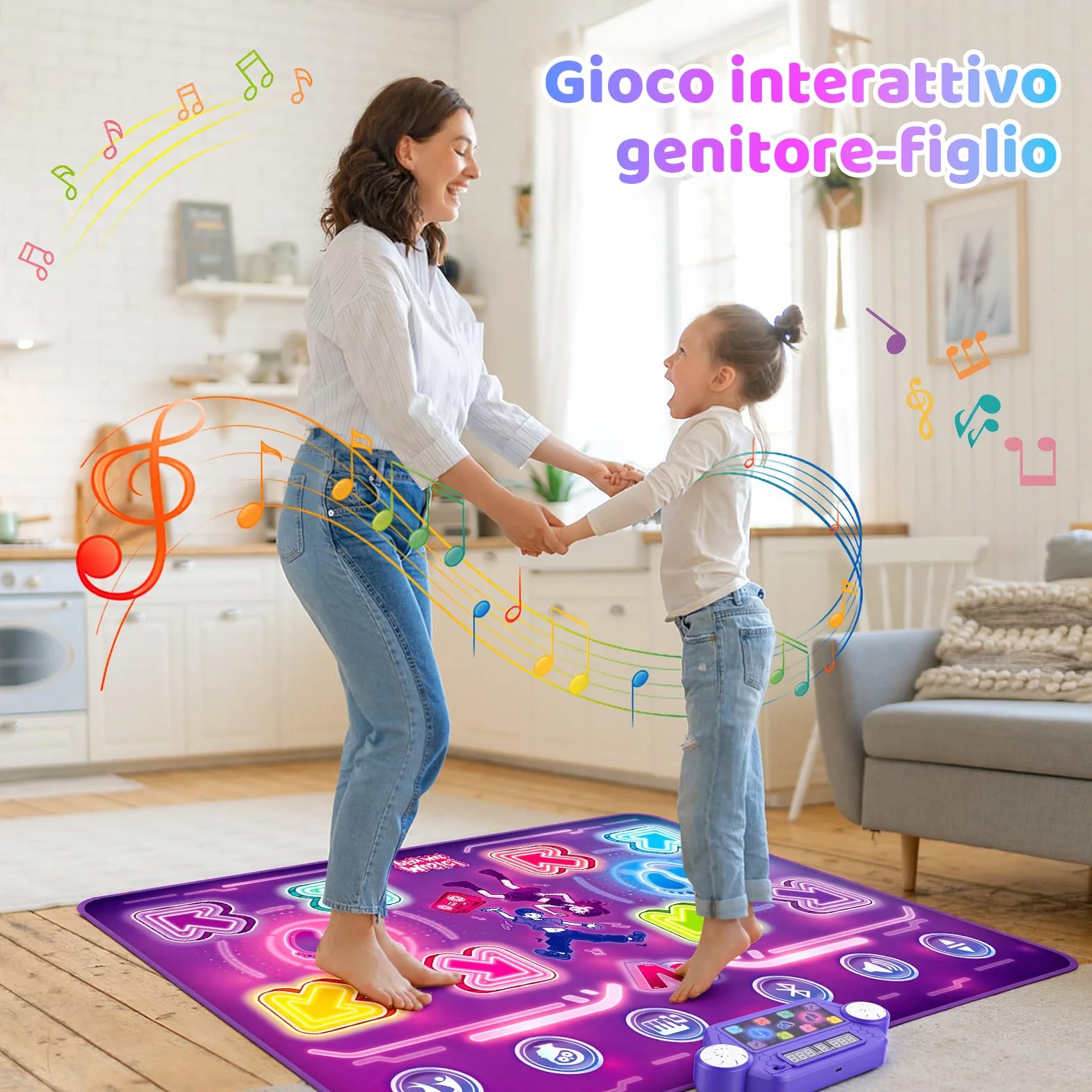 Bambini Tappetino da Ballo con 8 LED, Tappeto da Ballo con Bluetooth per 3 4 5 6 7 8+ Anni,Tappetino da Ballo Elettronico,Giocattolo Tappeto Musicale da Ballo,Regali di Natale di Compleanno (SR)