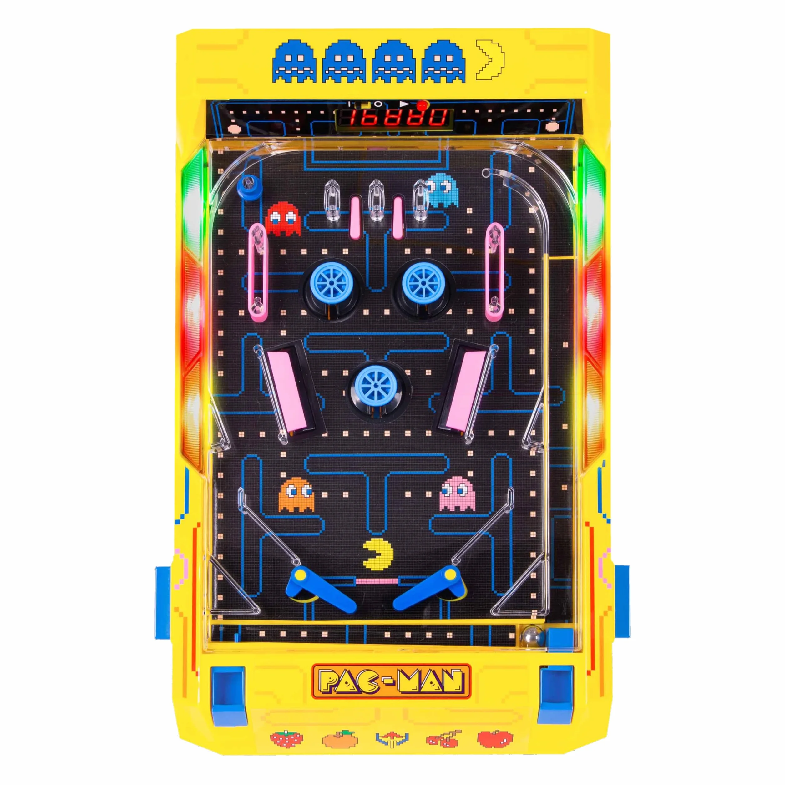 Pac-Man Flipper Elettronico da Tavolo Arcade, Luci e Suoni Originali, Segnapunti Digitale LCD, Gioco Pinball Retro Portatile per Bambini e Adulti, Idea Regalo Nostalgica Anni 80