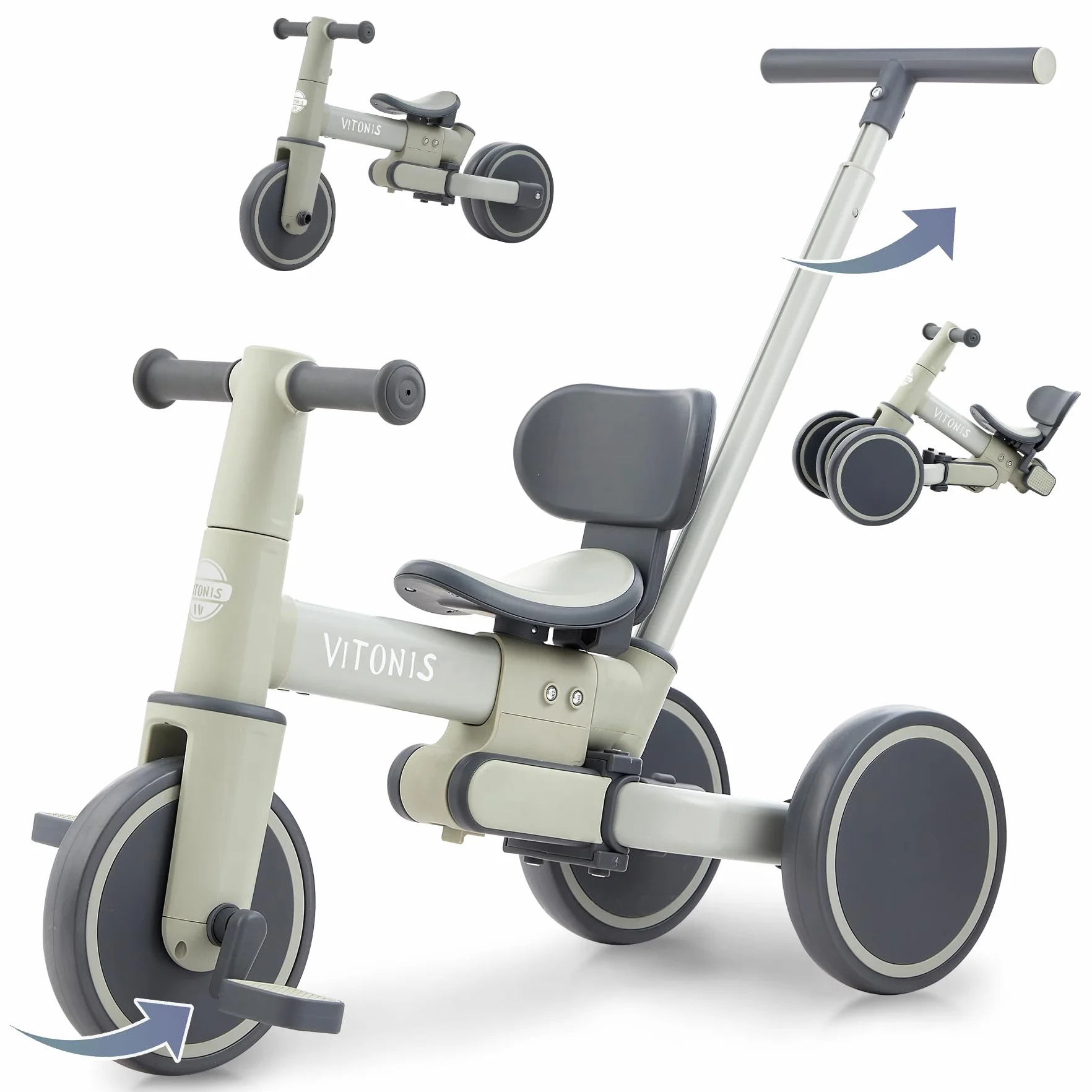 Bicicletta senza pedali da 1 anno, triciclo 5 in 1 con barra di spinta per bambini, bicicletta senza pedali per bambini piccoli, regalo per bambini e bambine