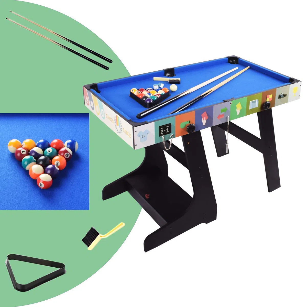 OYE Gioco da tavolo pieghevole multiradio 4FT – Calcio balilla (calciatore da tavolo)/ping-pon/hockey/tavolo da biliardo, MDF, 124 x 82 x 61 cm