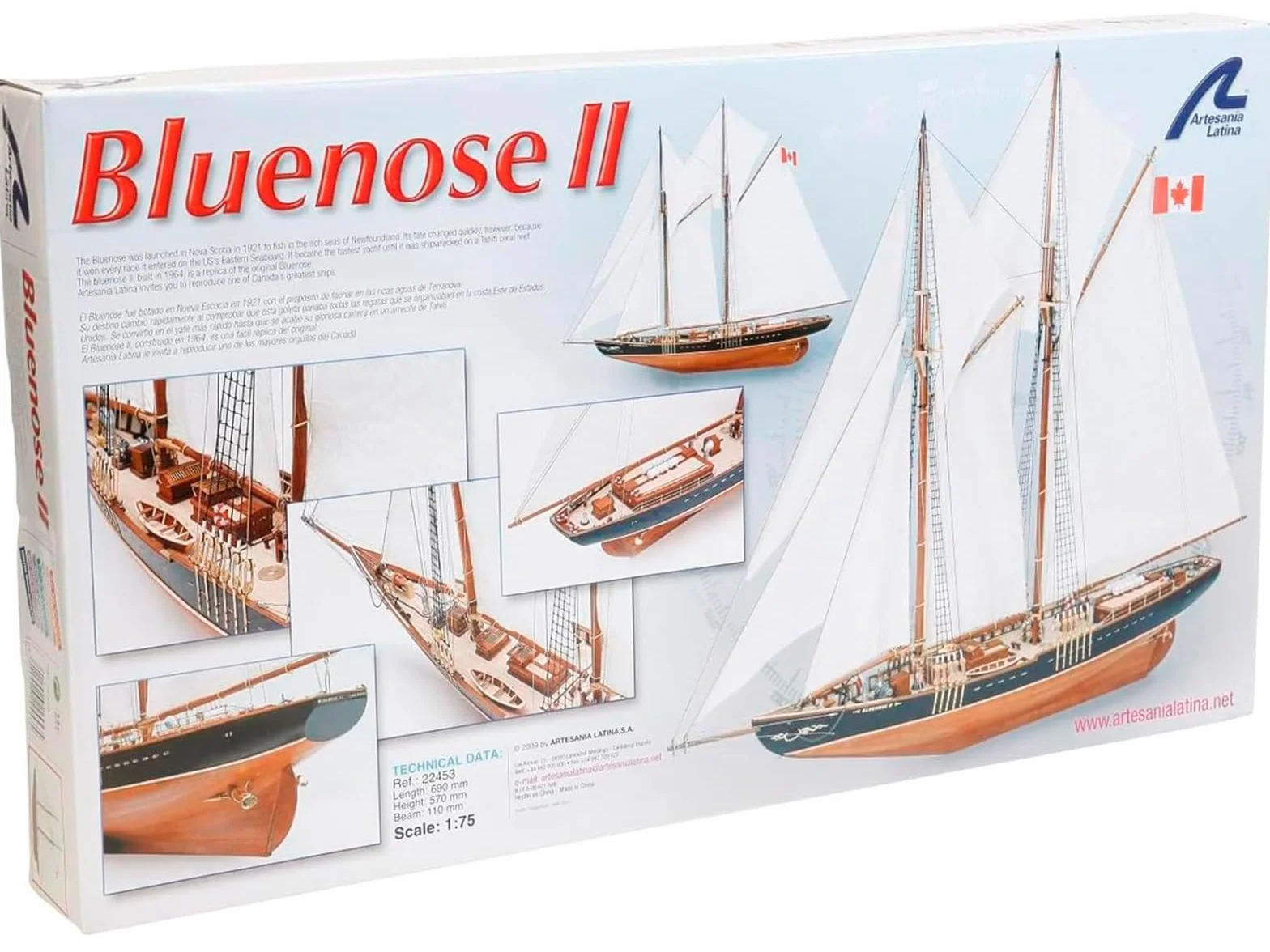 Artesanía Latina 22453 - Modellino di Nave in Legno - Goletta da Pesca e Corsa Canadese, Bluenose II - Modello 22453, Scala 1:75 - Kit di Modellismo da Costruire - Livello Medio