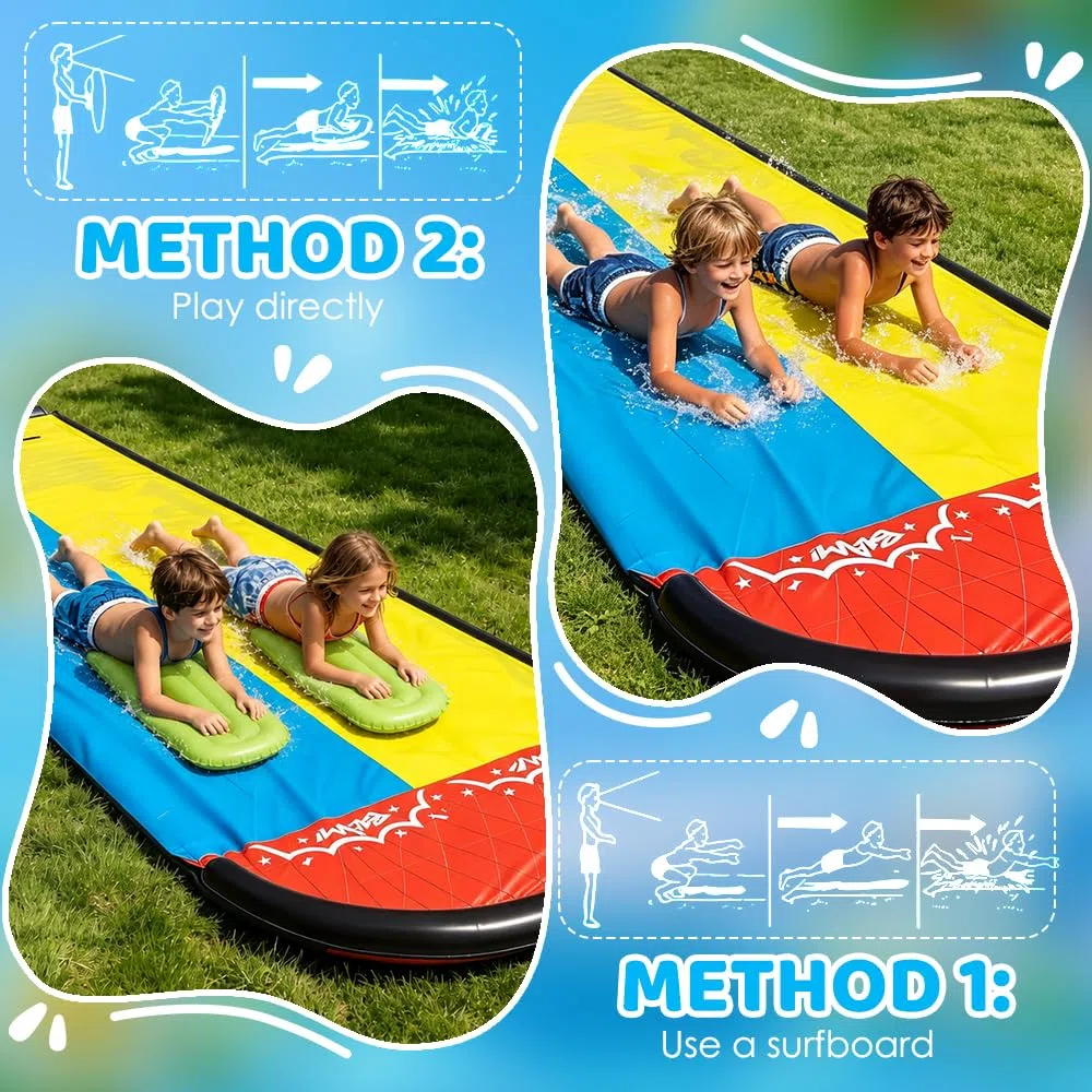 Scivolo Gonfiabile da Giardino 6,1 x 1,4M con 2 Bodyboards Irrigatore per Adulti Bambini Estate