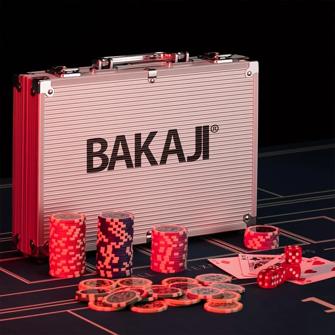 Valigetta da Poker in Alluminio BAKAJI con 2 Mazzi di Carte, 5 Dadi, Pulsante Dealer, 200 Fiches per Texas Hold'em e Blackjack