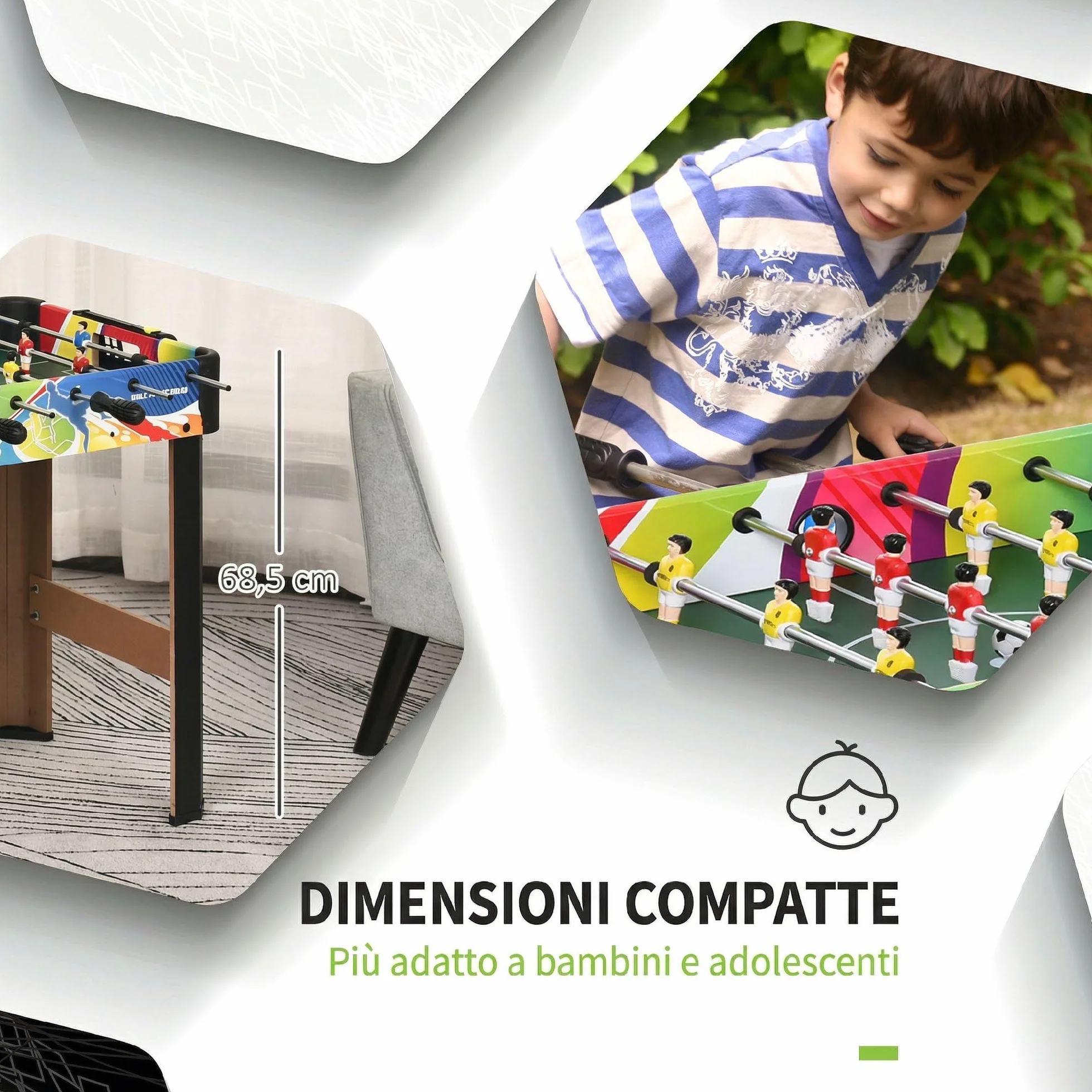 HOMCOM Calcio Balilla Classico con 2 Palline e 2 Tabelloni Segnapunti, Tavolo da Gioco in MDF, Acciaio Inox e Plastica, 86.5x43.5x63 cm, Multicolore