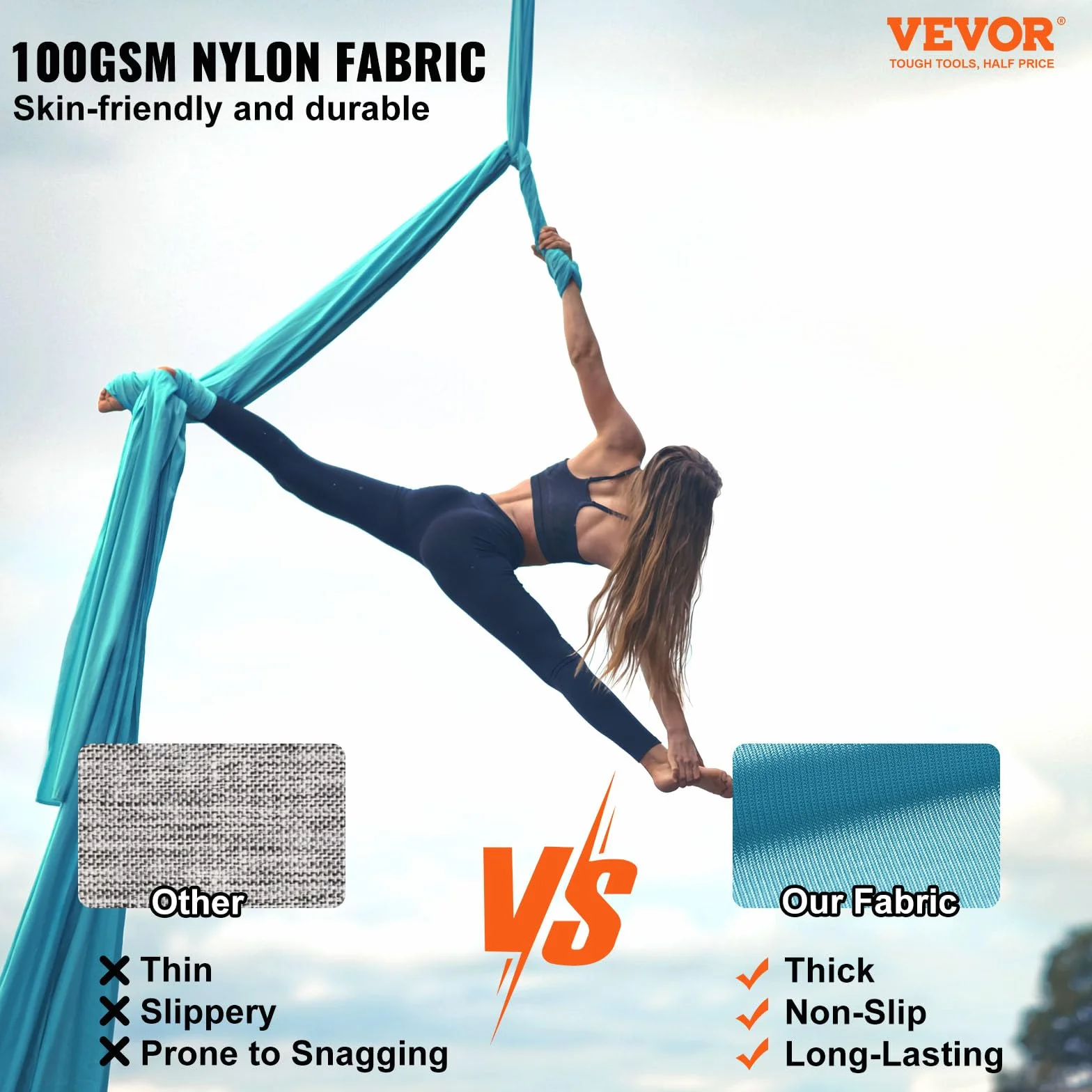 VEVOR Altalena per Yoga e Seta Aerea, 11 Metri, Kit Amaca per Yoga Aerea con Tessuto in Nylon da 100 g/m², Hardware Completo per L'attrezzatura e Guida di Installazione Facile, Blu