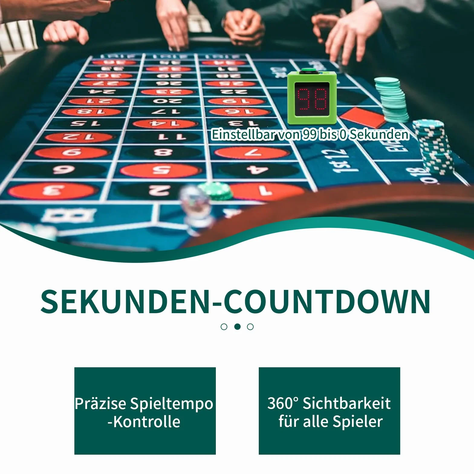 Timer da poker con conto alla rovescia 20/30 secondi personalizzato cubo 4 lati verde