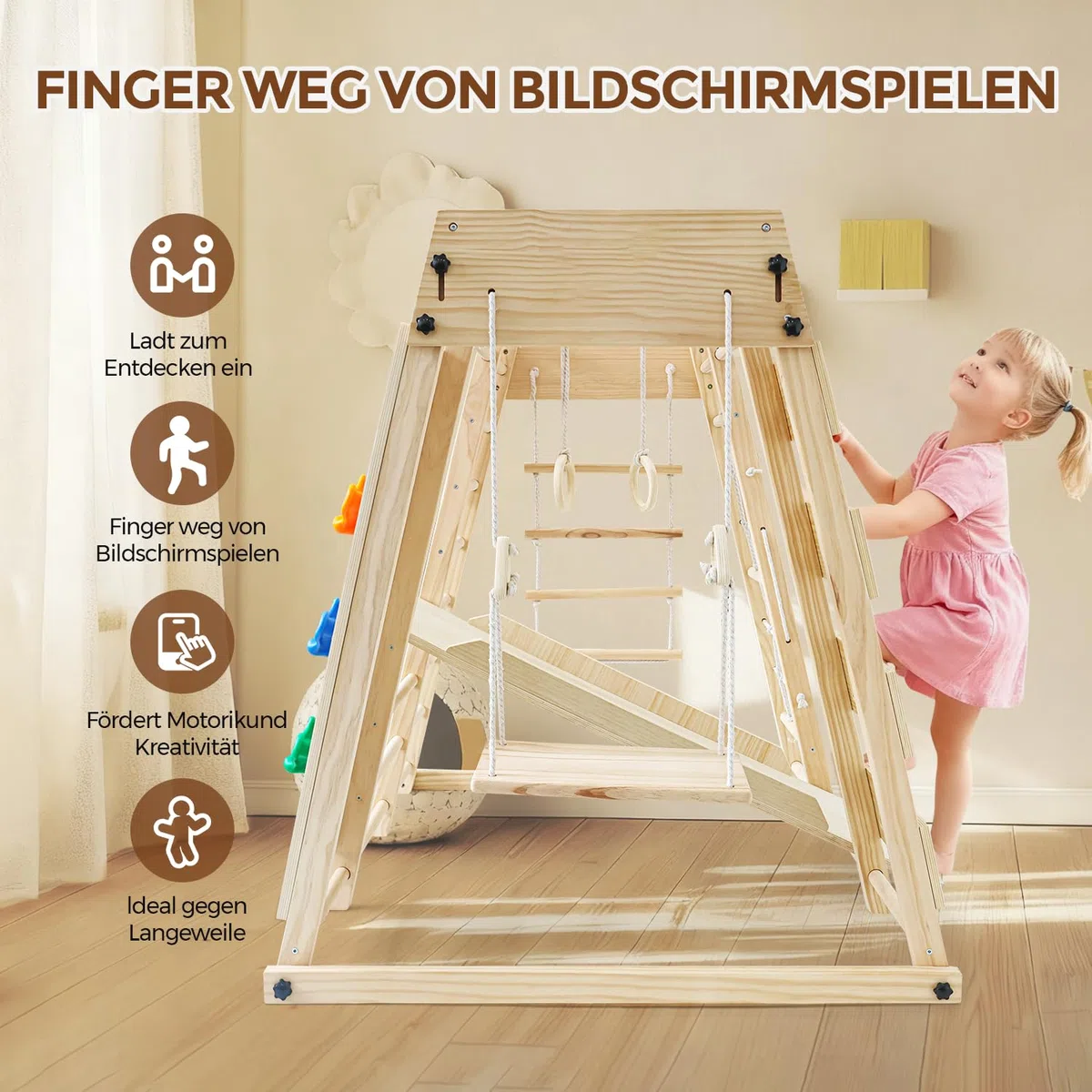 Maxi Telaio da Arrampicata per Interni Pieghevole 10 in 1 Montessori con Lavagna Scivolo Altalena Parete da Arrampicata