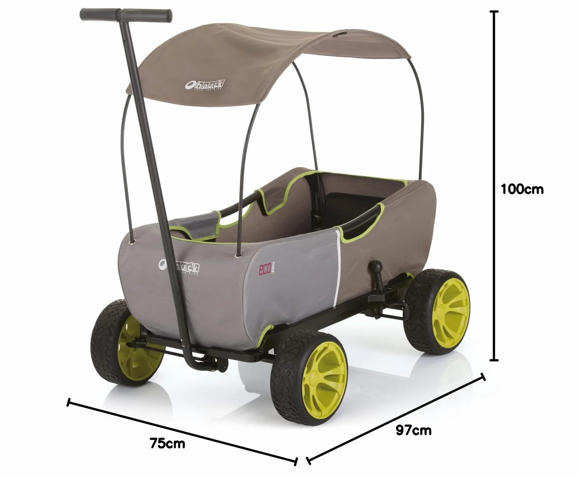 hauck Eco Mobil, Forest - Carrello da Trasporto per 2 Bambini fino a 50 kg - con Tettuccio Parasole e Cuscino di Seduta - Grandi Ruote EVA, Freno e Timone Rimovibile - Richiudibile e Portatile