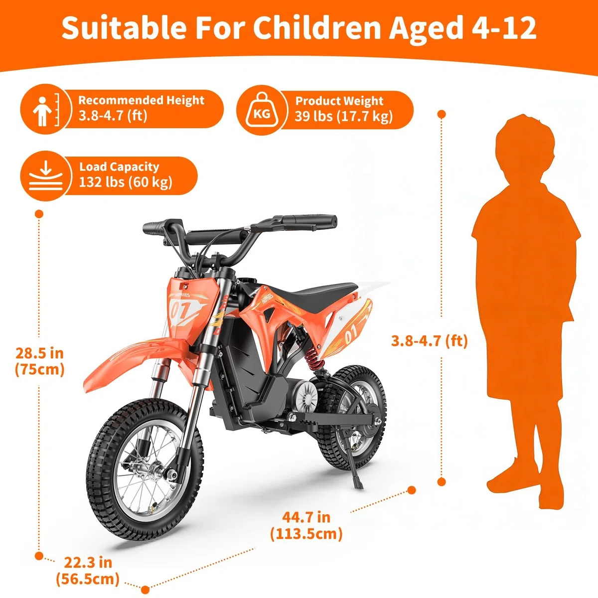 Milerocket 1 Moto Elettrica Bambini 4-10 Anni, 3 Velocità 8/12/25 Km/h, Batteria 36V 4Ah, Autonomia 20 Km, Doppia Sospensione