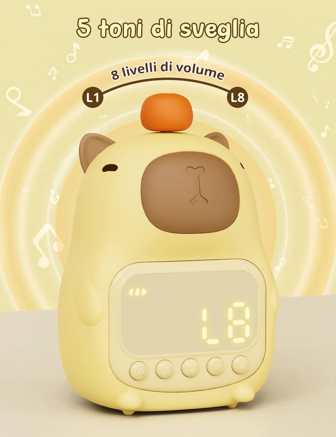 YISSVIC Sveglia per Bambini con 2 Sveglie, Regolazione Volume, Funzione Snooze, 5 Suonerie, Luci Notturne Sveglia Ricaricabile 1800 mAh
