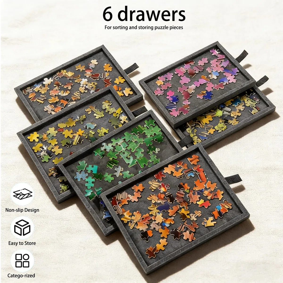 Tavolo Puzzle Pieghevole con 6 Cassetti, Tavolo da Puzzle Portatile in Feltro Grigio Scuro per 1000 Pezzi, 77x53.6x4.2cm, per Conservazione e Trasporto