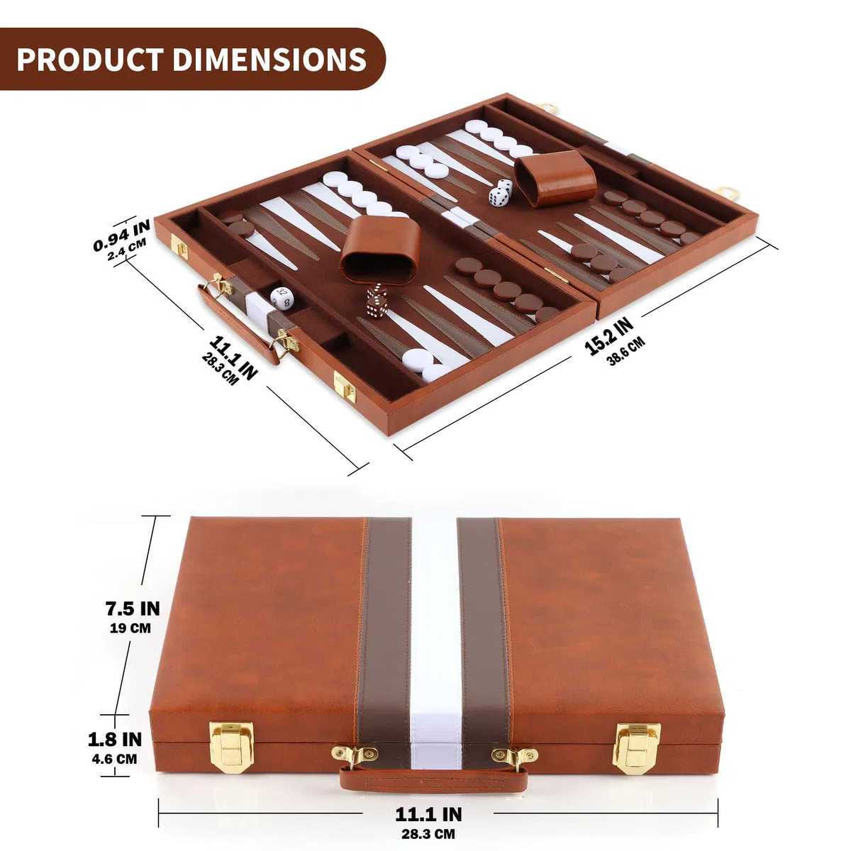 Set-backgammon, Valigetta Backgammon da 11 Pollici con Accessori Completi, Set Backgammon Portatile da Viaggio con Maniglia per il Trasporto, per Adulti (Marrone)