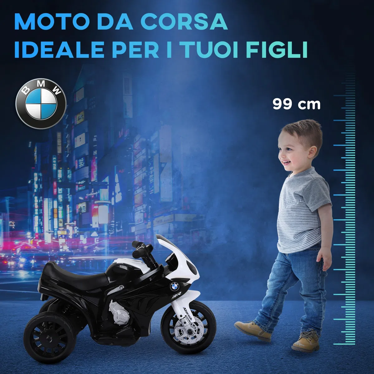 HOMCOM Moto Elettrica per Bambini BMW 20kg 6V 3 Ruote 66x37x44cm