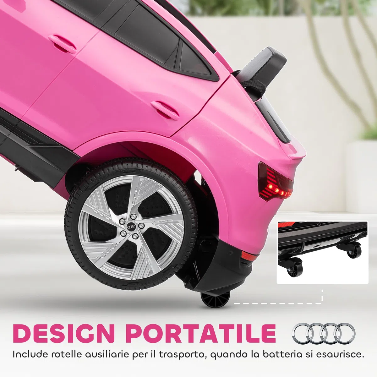 HOMCOM Macchina Elettrica per Bambini 12V Audi E-tron Doppio Motore Telecomando Batteria Ricaricabile Velocità 3-5km/h Luci LED Musica Rosa
