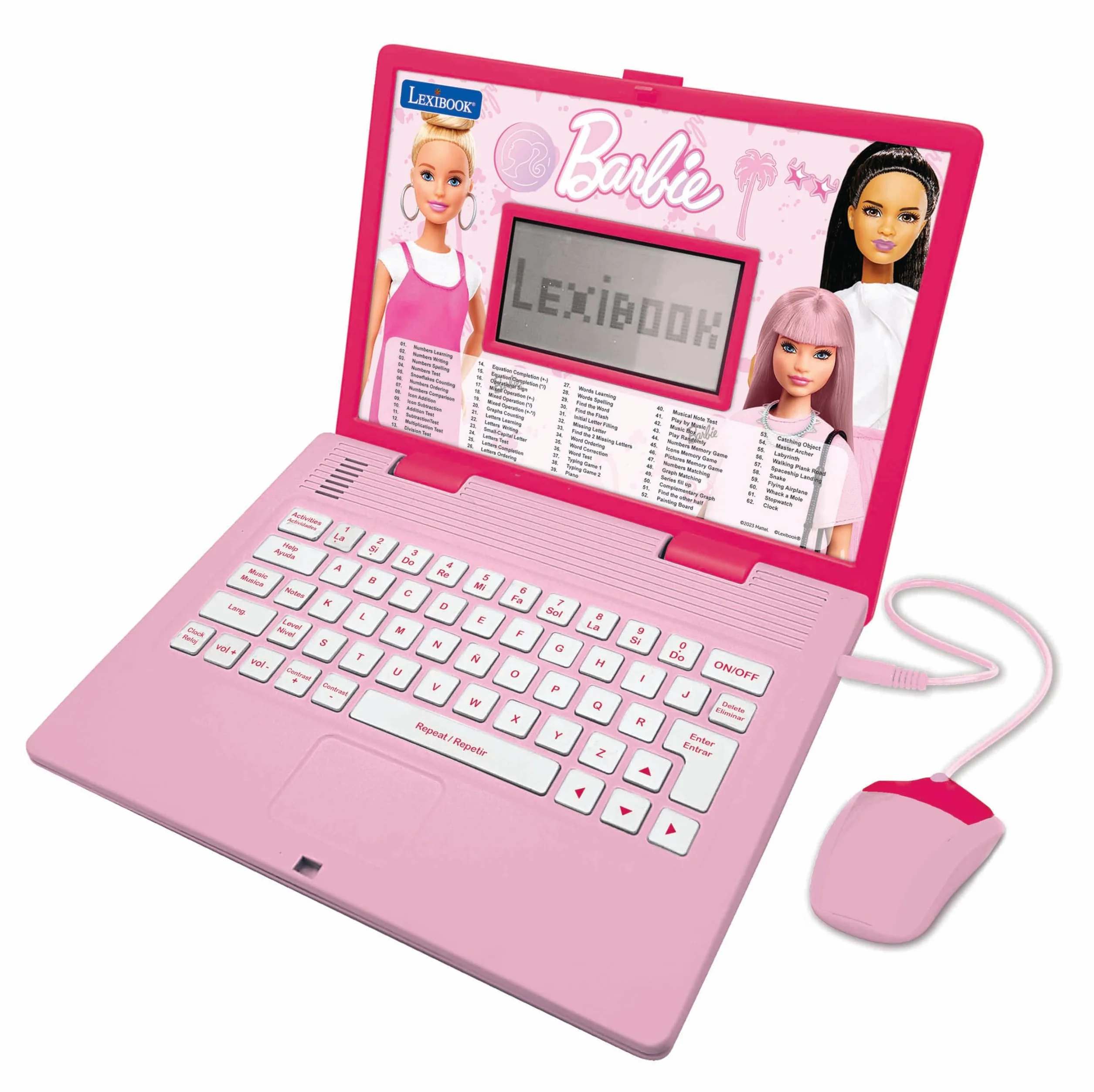 LEXIBOOK, Barbie, Computer educativo e bilingue in Inglese/Spagnolo, Giocattolo per Bambini con 124 attività per Imparare, Giocare e Ascoltare Musica, Rosa, JC598BBi2