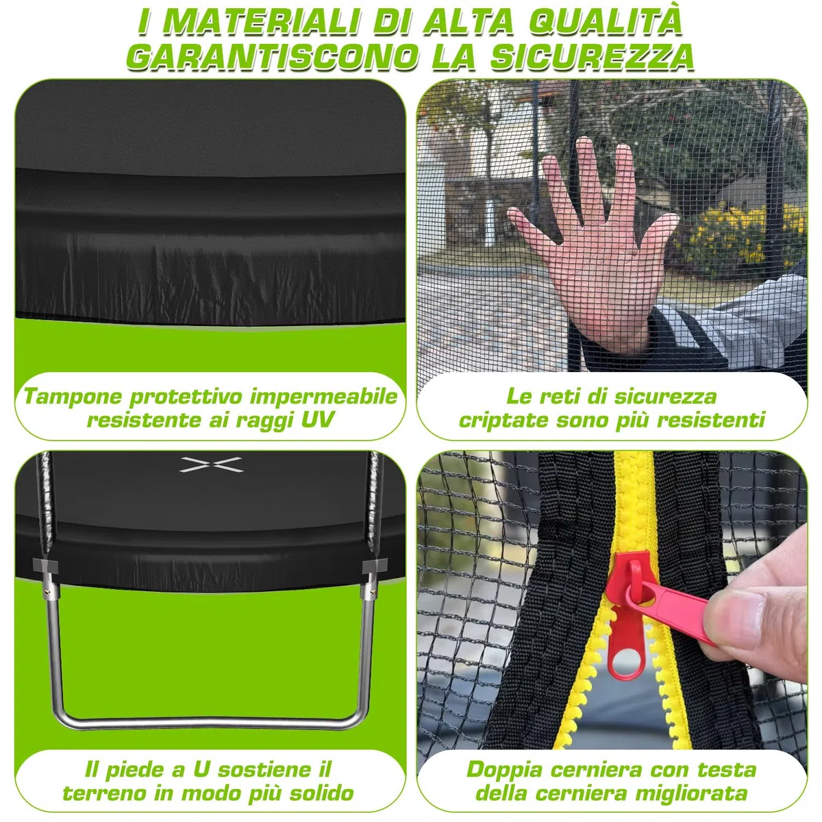 TRIUMPHKEY Trampolino esterno per bambini Ø 183/228/305/366/427 cm, trampolino da giardino, set completo con rete di sicurezza, scala, copertura del bordo, capacità di carico 50-150 kg