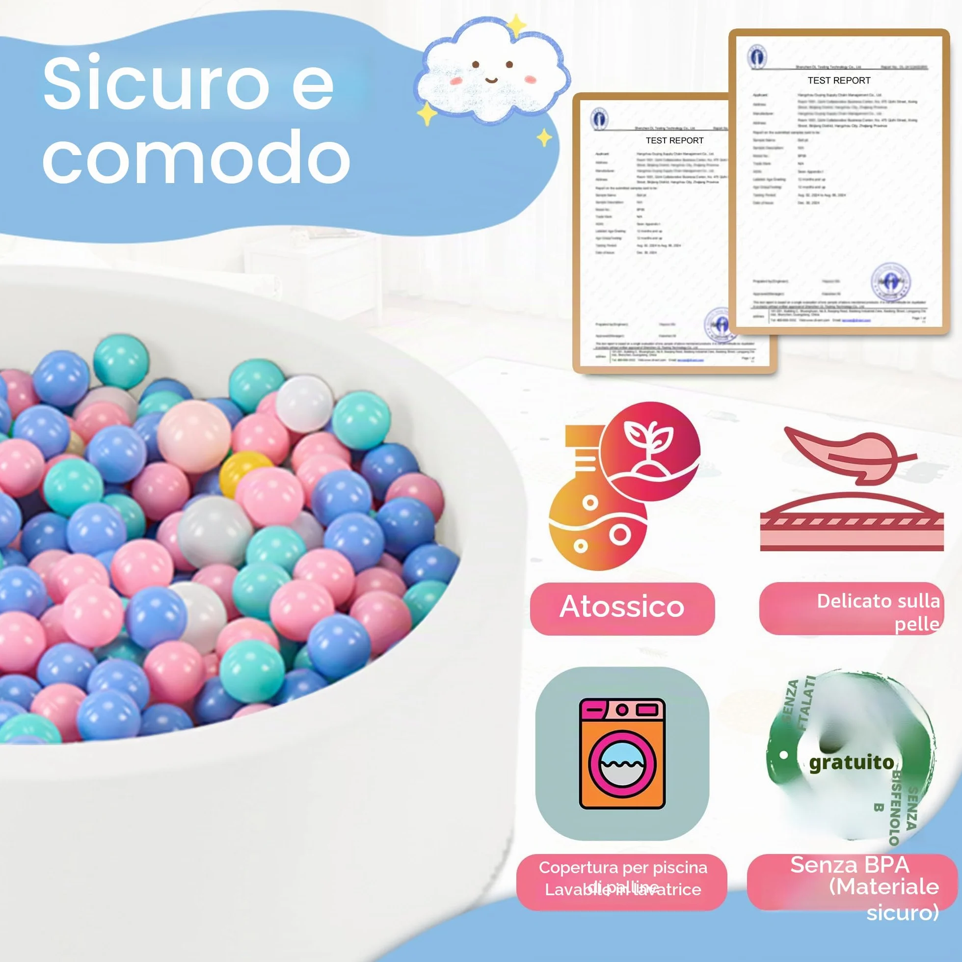 Piscina per palline in schiuma 89,9 x 30 cm, per bambini dai 1 ai 3 anni per ragazzi e ragazze, palline non incluse, bianco