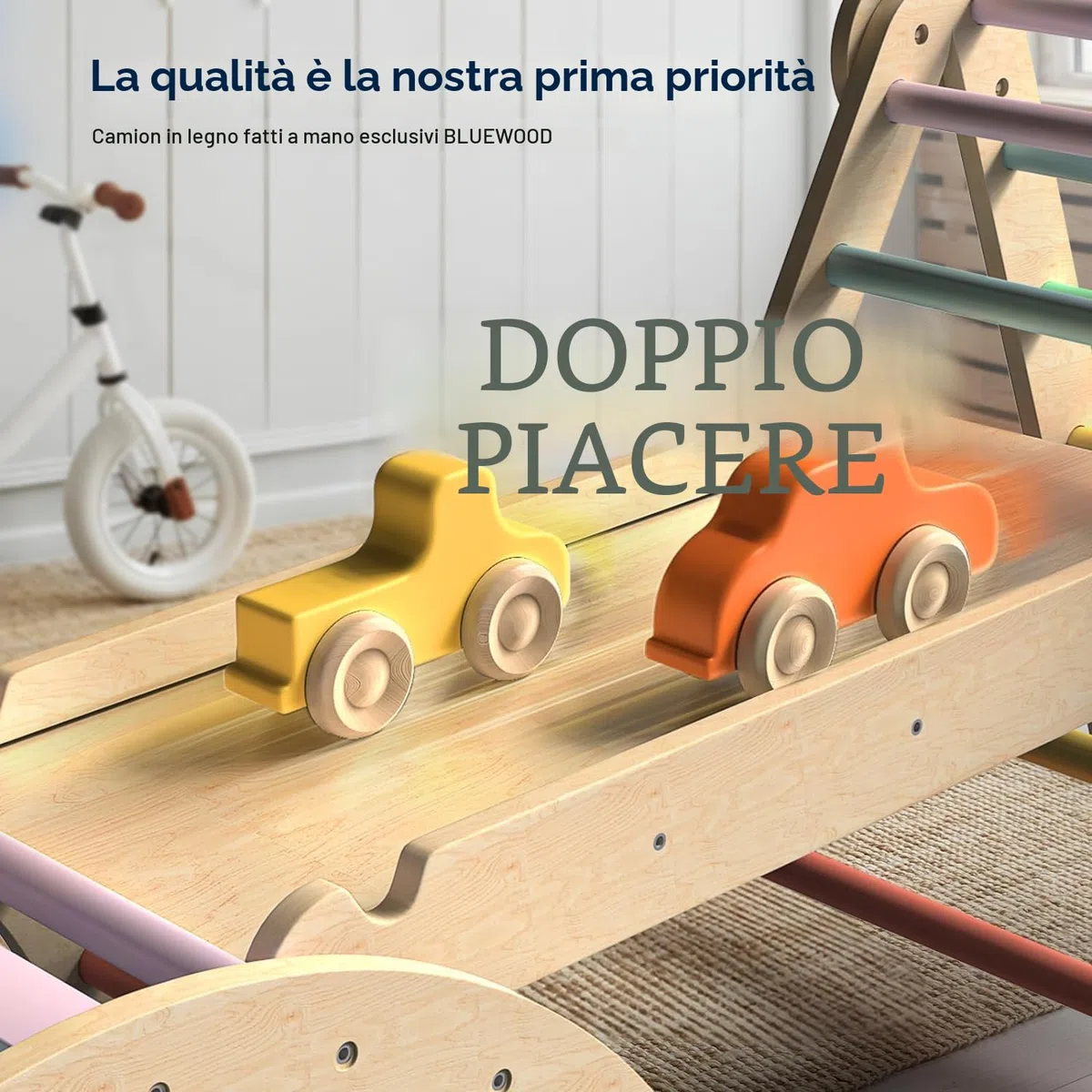 BlueWood Set da Arrampicata per Bambini 3 in 1, Set di Triangoli per Arrampicata Pieghevoli di Arrampicata Pieghevole con Scivolo ad Arco, Palestre Montessoriano e Arrampicata Indoor per Bambini