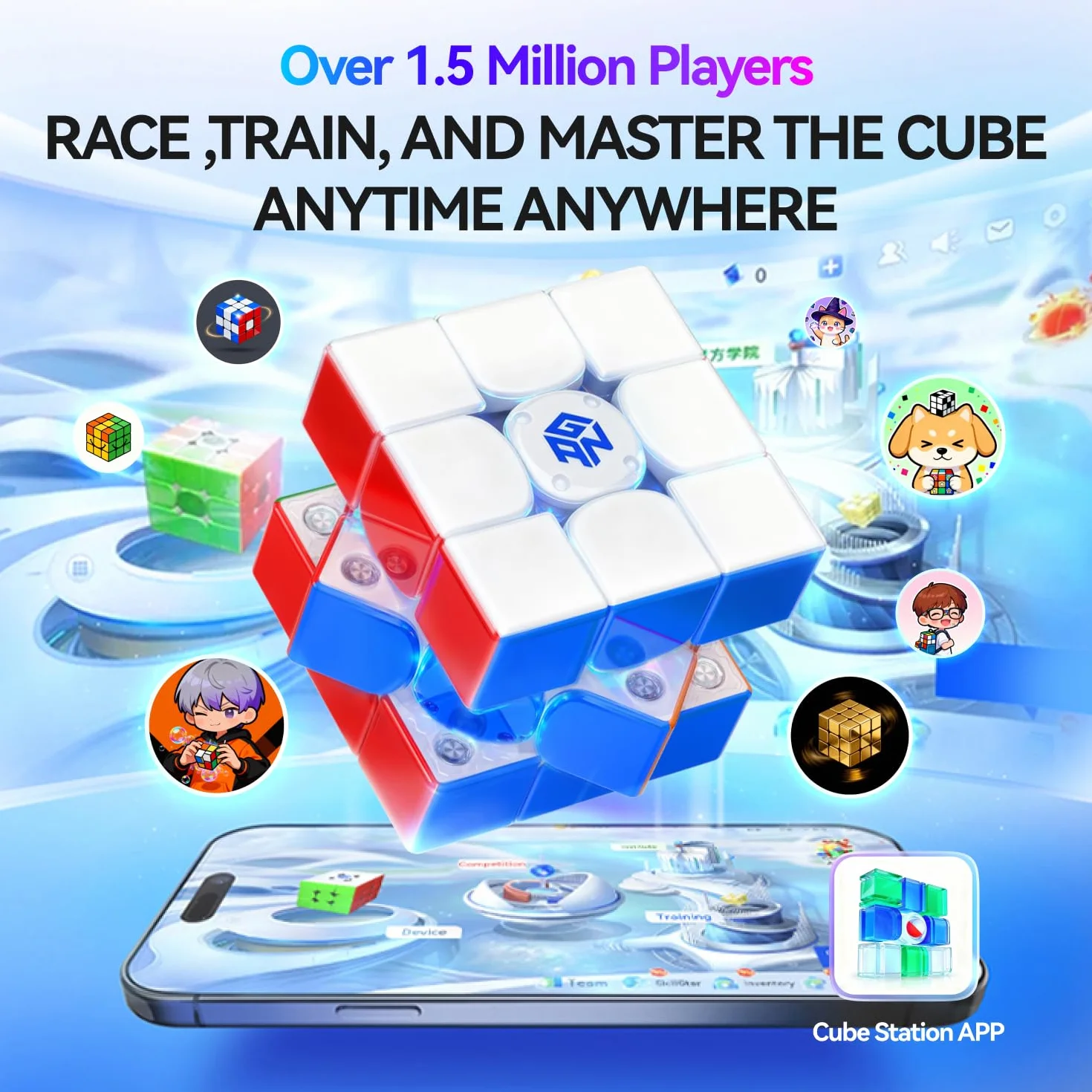 GAN i4 Leap Smart Cube 3x3 Magnetisch Zauberwürfel Intelligenter Speedcube Bluetooth Elektronischer Magnetischer Cube für Kinder und Erwachsene Timer mit App Online-Wettbewerb