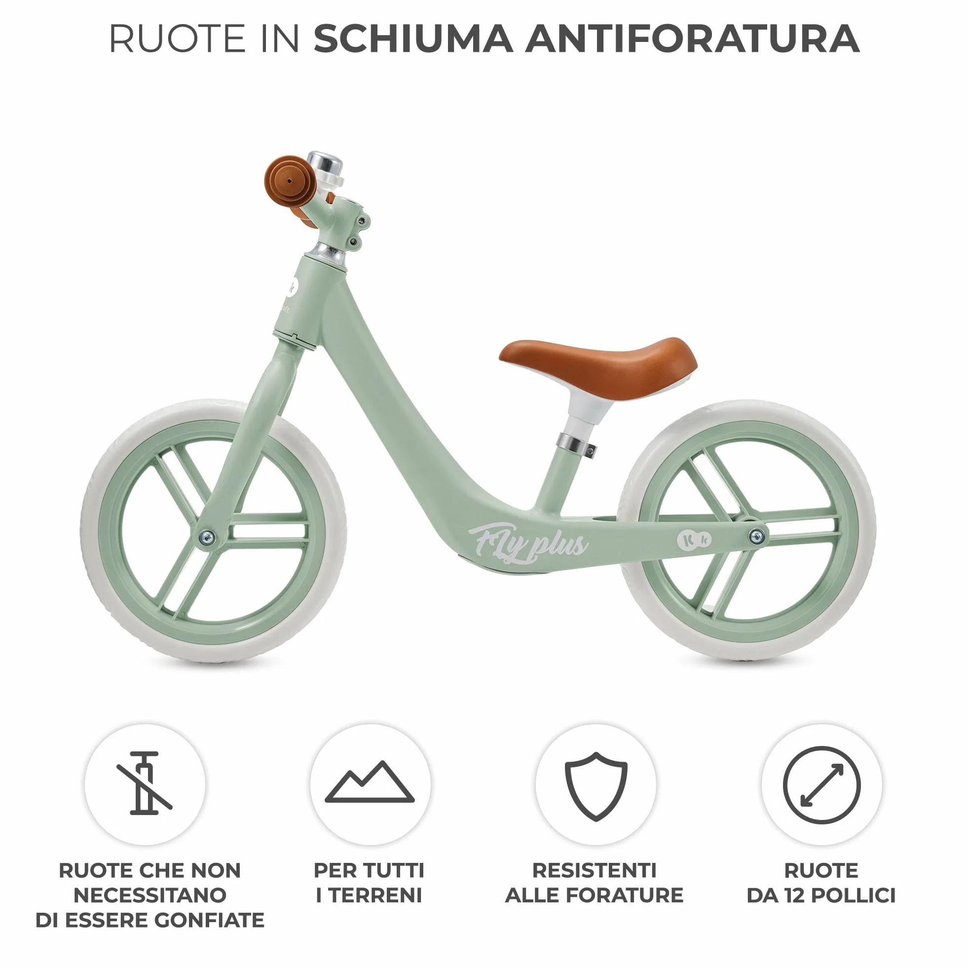 Kinderkraft FLY PLUS 2 Bicicletta bambini, Leggero Bici Senza Pedali, Stile Retro, Magnesium, Design retro, fino 2 Anni, Struttura leggera, 2.8kg, Sellino regolabile, Verde