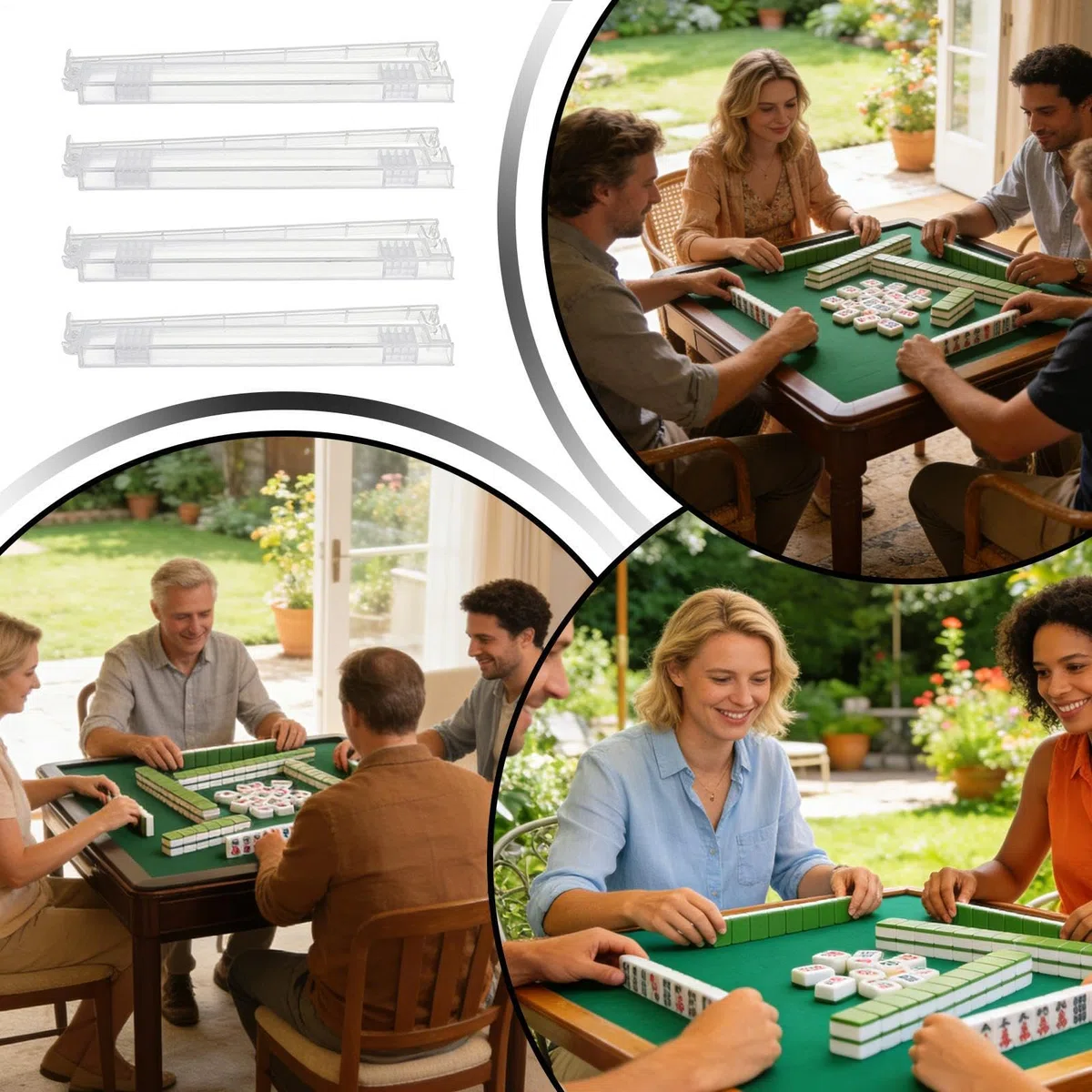 Generico Portable Mahjong Tile Rack Set - 4 Piece Transparent Racks with Pusher for Adults Beginners