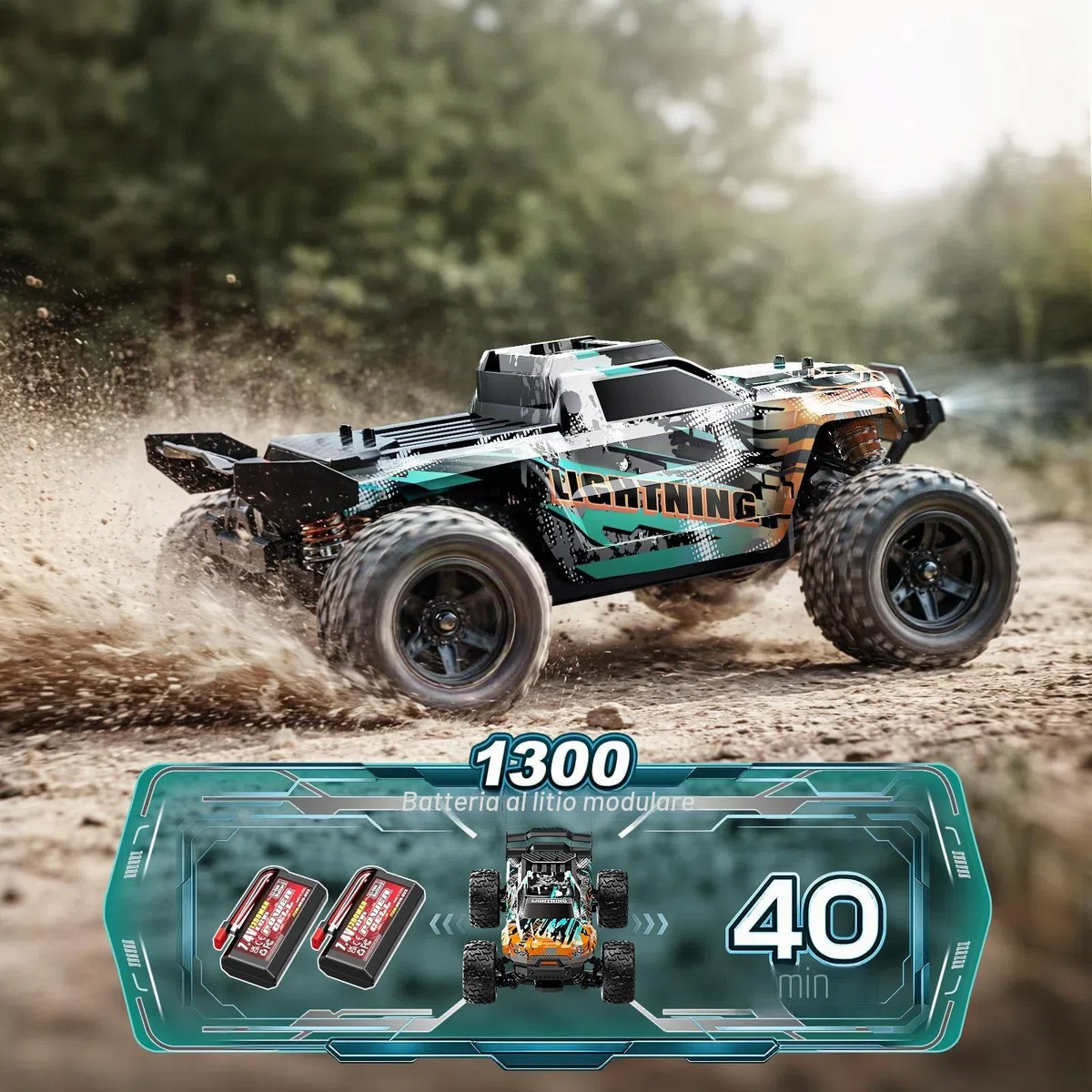 Macchina Telecomandata 1:18 4WD 40 km/h Fuoristrada 4x4, Macchina Radiocomandata con 2 Batterie 7.4V 1300mAh, ESC Impermeabile 2.4GHz, Doppia Carrozzeria, Trasmissione in Metallo per Adulti e Bambini