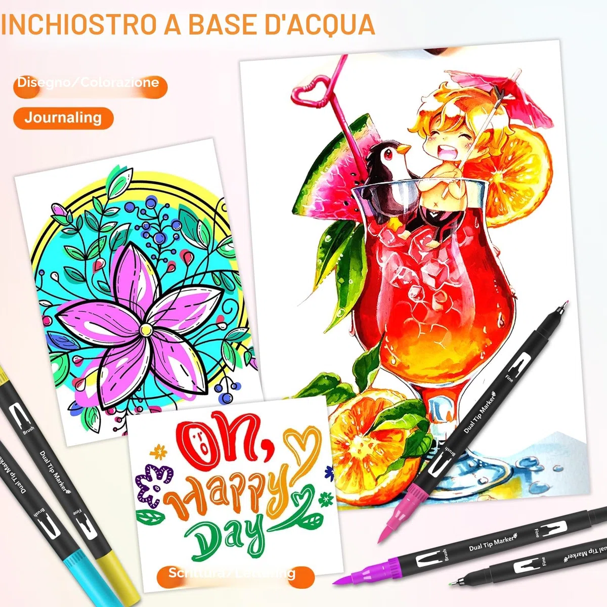 Lyuvie 158 Colori Pennarelli Punta Fine-Set Pennarelli Doppia Punta Brush Pen Lettering con custodia Nera,Pennarelli Acquerellabili per Adulti Bambini Disegni Colorare Lettere Pasqua Natale
