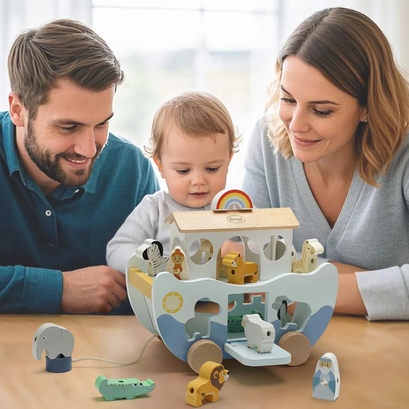 Joyreal Arca di Noè Bomboniere Battesimo Bambina Bambino Giochi Legno 1 2 3 Anno Montessori Educativi Regalo