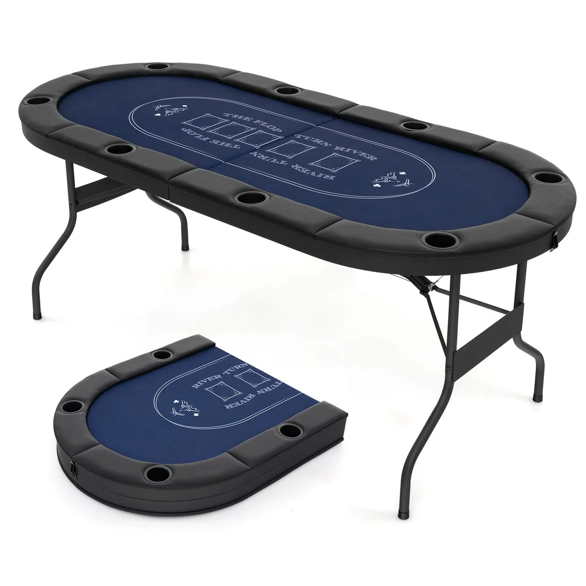 RELAX4LIFE Tavolo da Poker Pieghevole per 8 Giocatori, Tavolo da Texas Holdem Portatile con Fascia Imbottita, Supporti per Bicchieri in Metallo Profondi, Superficie in Feltro di Grado Casinò (Blu)