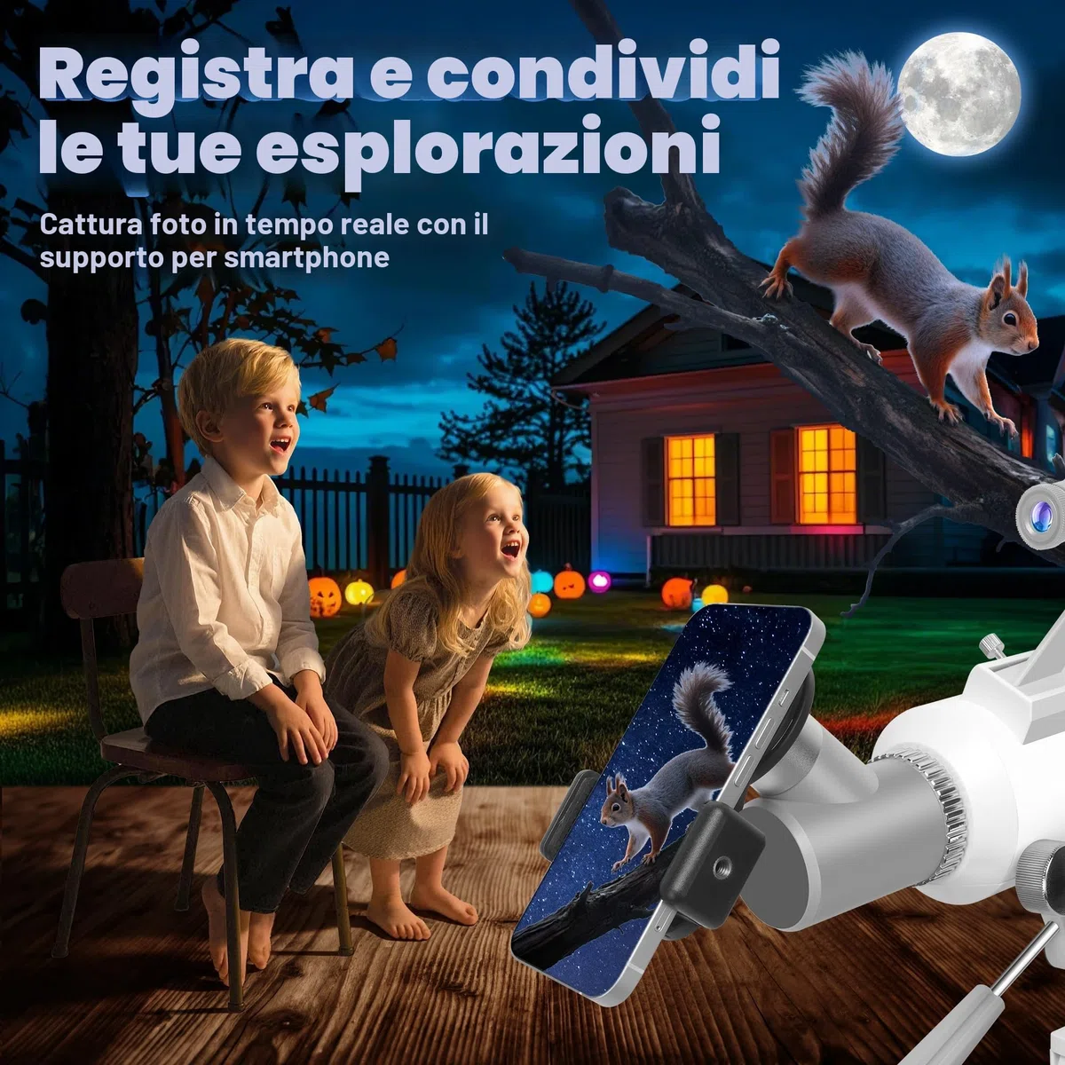 Telescopio Astronomico per Adulti, 80/500mm Telescopio Rifrattore per Principianti con Adattatore per Telefono, Adesivi Decorativi a Tema Spaziale e Treppiede