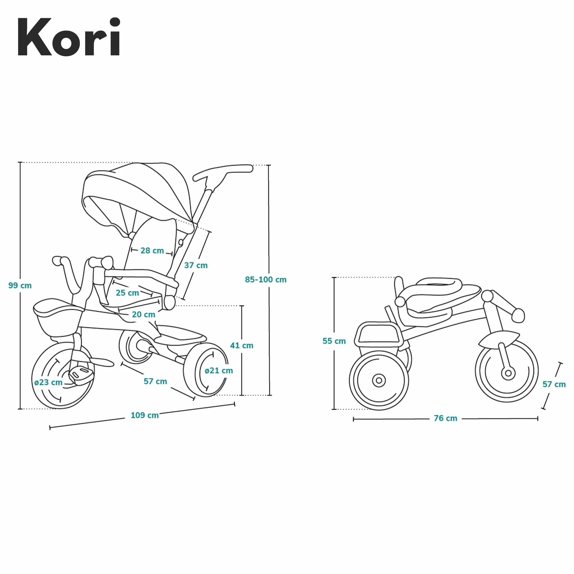 LIONELO Kori Triciclo Evolutivo per Bambini da 1.5 Anni fino a 25 kg Sedile Girevole 360° Telaio ultraleggero in lega di magnesio, Pneumatici resistenti, Maniglione per genitori e Accessori
