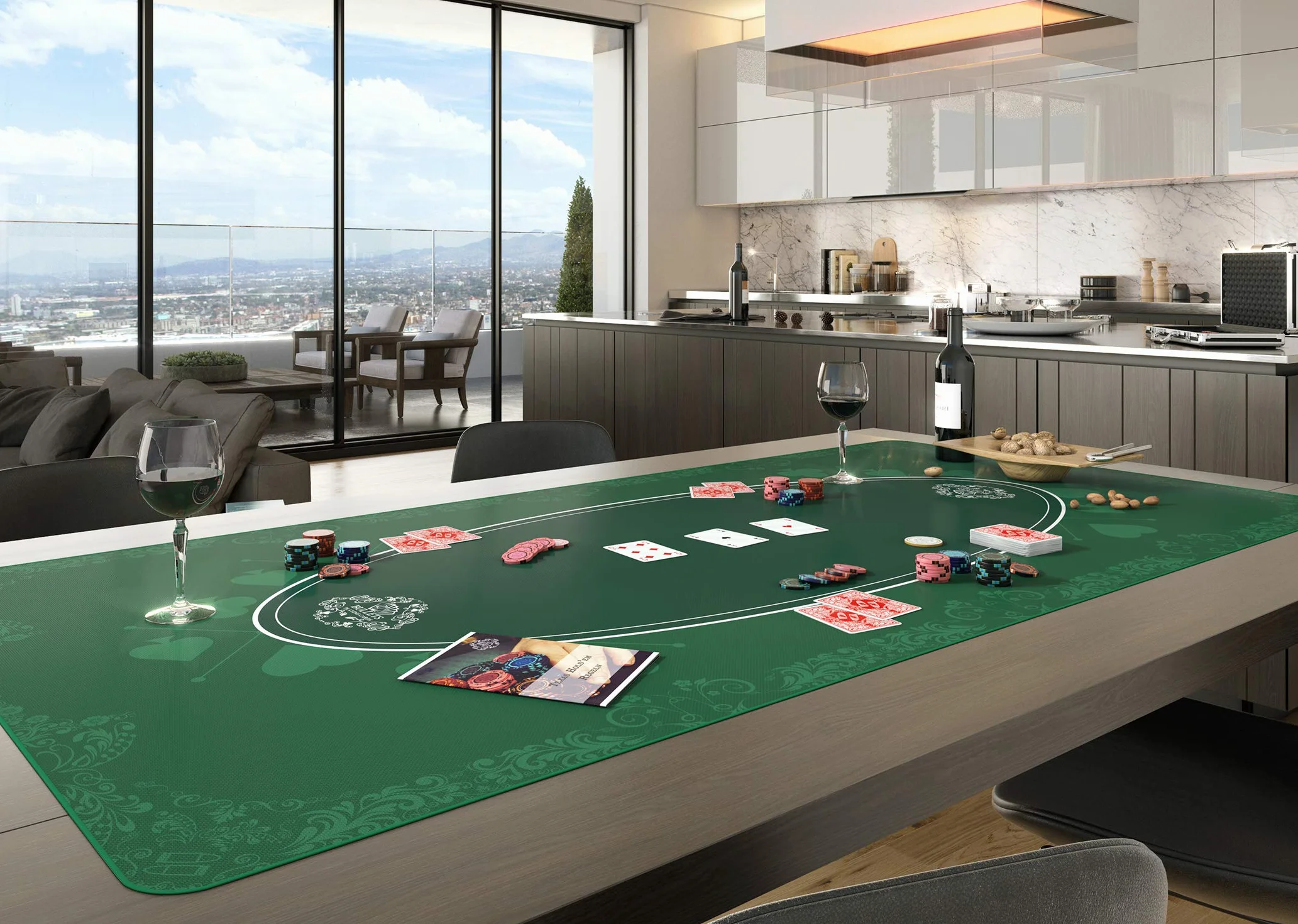 Bullets Playing Cards Tappetino da Poker di Design Verde 160 x 80cm, per Il Proprio Tavolo da Poker, Telo da Poker Deluxe, Tappeto da Poker, Tampone da Tavolo da Poker