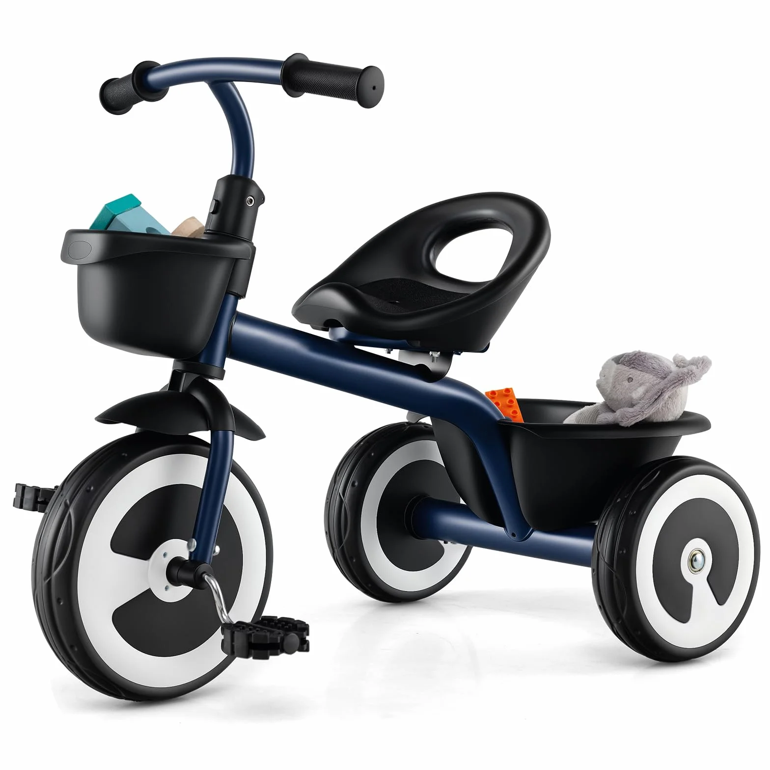 COSTWAY Triciclo per Bambini, Trike con Sede Regolabile Cestini Anteriori e Posteriori, Bicicletta a 3 Ruote con Telaio in Ferro Carbonioso di Alta Resistenza, per Bambini 1,5-5 Anni (Blu)