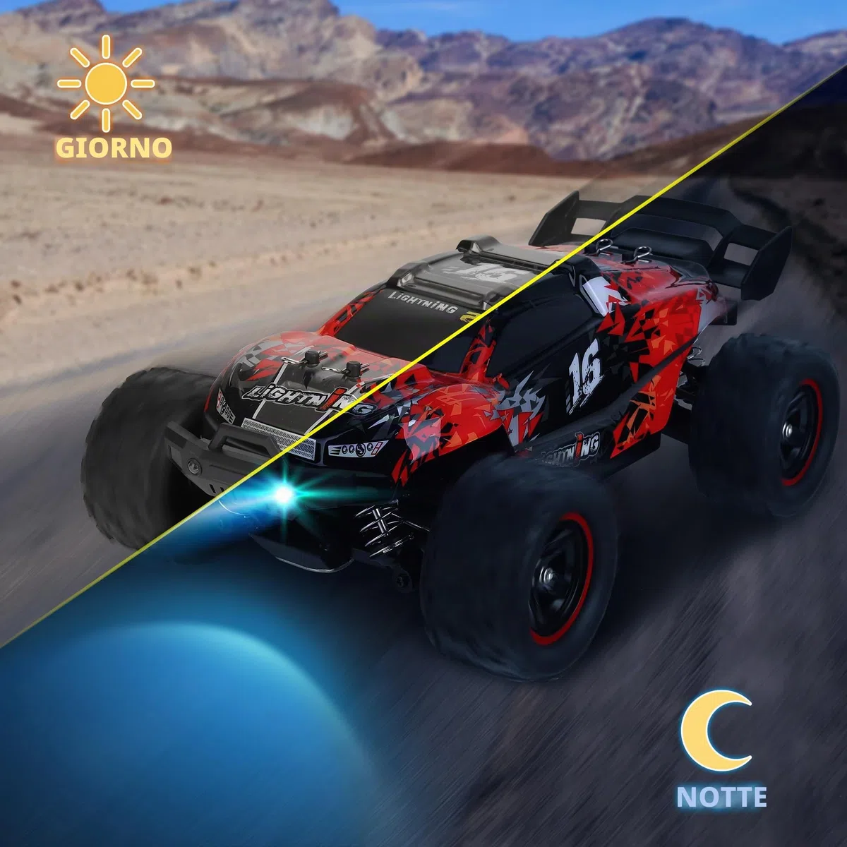 Herenear Auto Telecomandata, 60 Km/h Macchina Telecomandata, 1:18, 2.4Ghz, Motore Brushless, 4WD RC Drift Car con Luci, 40 minuti All Terrain Offroad Telecomandata Auto Gioco Regalo