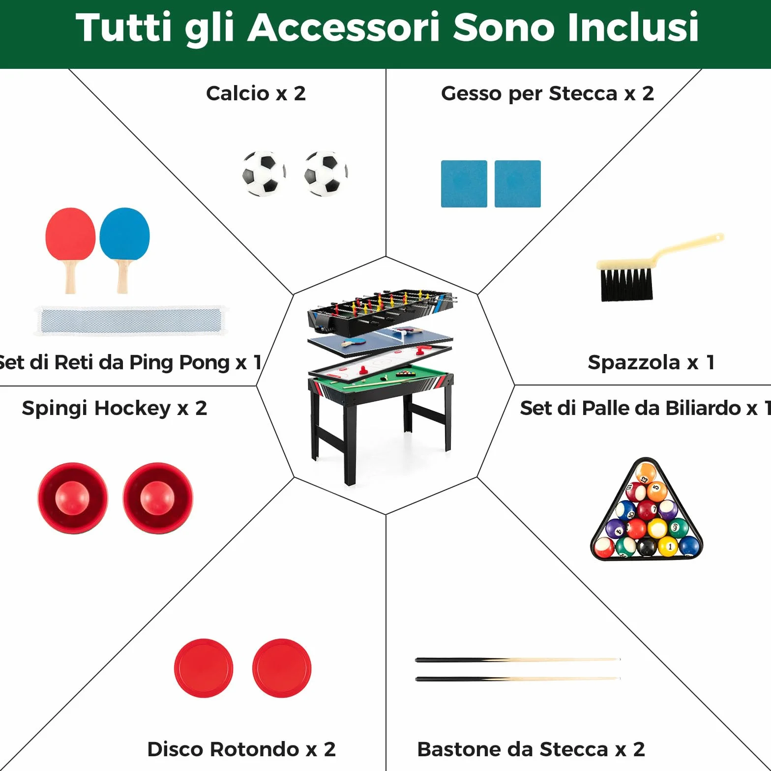RELAX4LIFE 4 in 1 Tavolo Multigioco con Calcio Balilla, Biliardino, Ping pong e Hockey ad Aria, per Bambini e Adulti, Casa Ufficio Bar, 125x97x83 cm