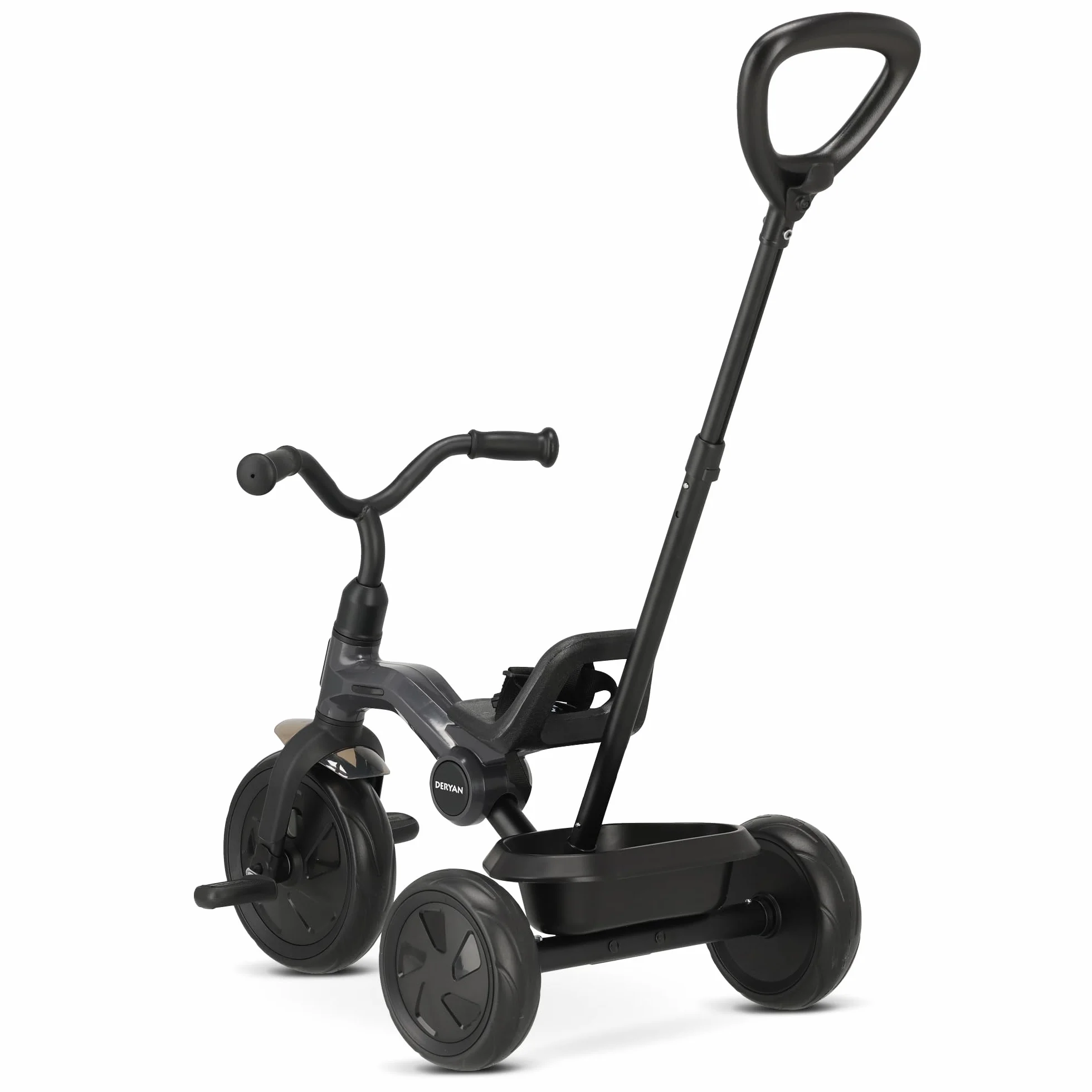 Deryan Triciclo 2in1 Drifter - Triciclo per bambini da 2 anni a 6 anni - Aiuto per l'apprendimento della deambulazione, portata fino a 25 kg - Incl. barra di sterzo, cintura di sicurezza - Pieghevole
