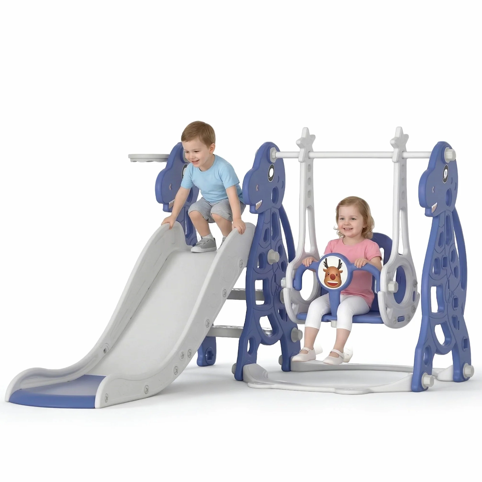 Froadp 4 in 1 Scivolo Autoportante per Bambini Scivolo Giocattolo con Canestro da Basket e Altalena per Interni ed Esterni Bambini Scivolo da Giardino in Plastica PP e PE für 1 Jahr und Mehr (Typ B)